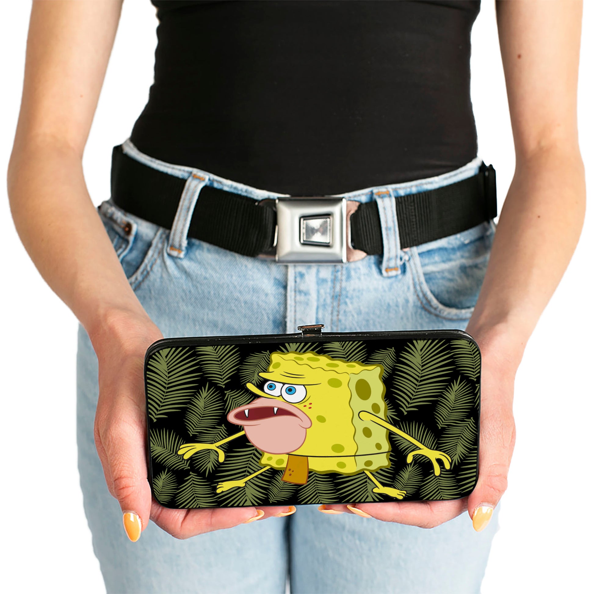 Hinged Wallet - Primitive Sponge Pose Leaves Black Green Hinged Wallets SpongeBob SquarePants
