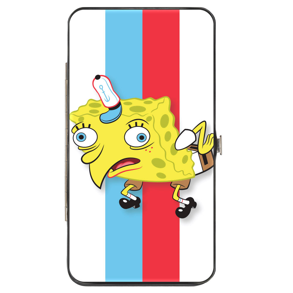 Hinged Wallet - Mocking SpongeBob Pose Stripe White Blue Red White Hinged Wallets SpongeBob SquarePants