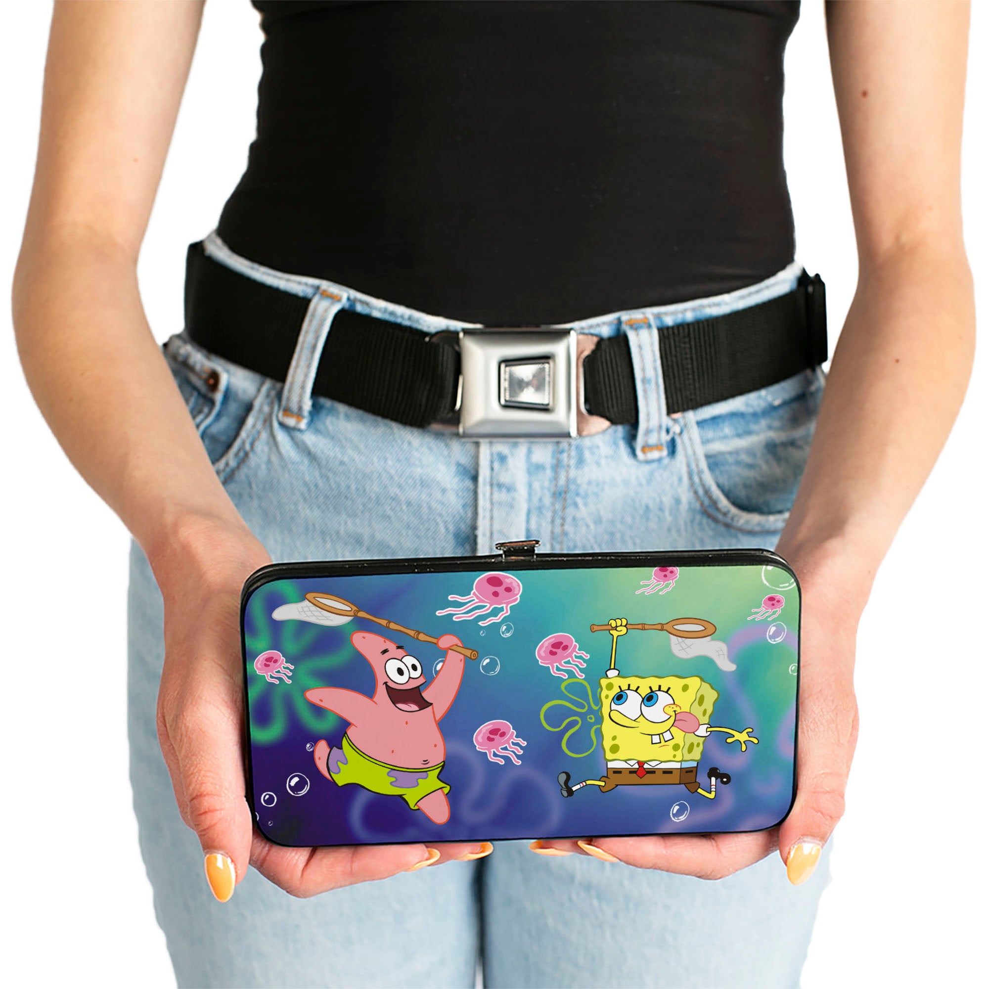 Hinged Wallet - Patrick Starfish & SpongeBob Jellyfishing + Jellyfish Catch Pose Hinged Wallets SpongeBob SquarePants