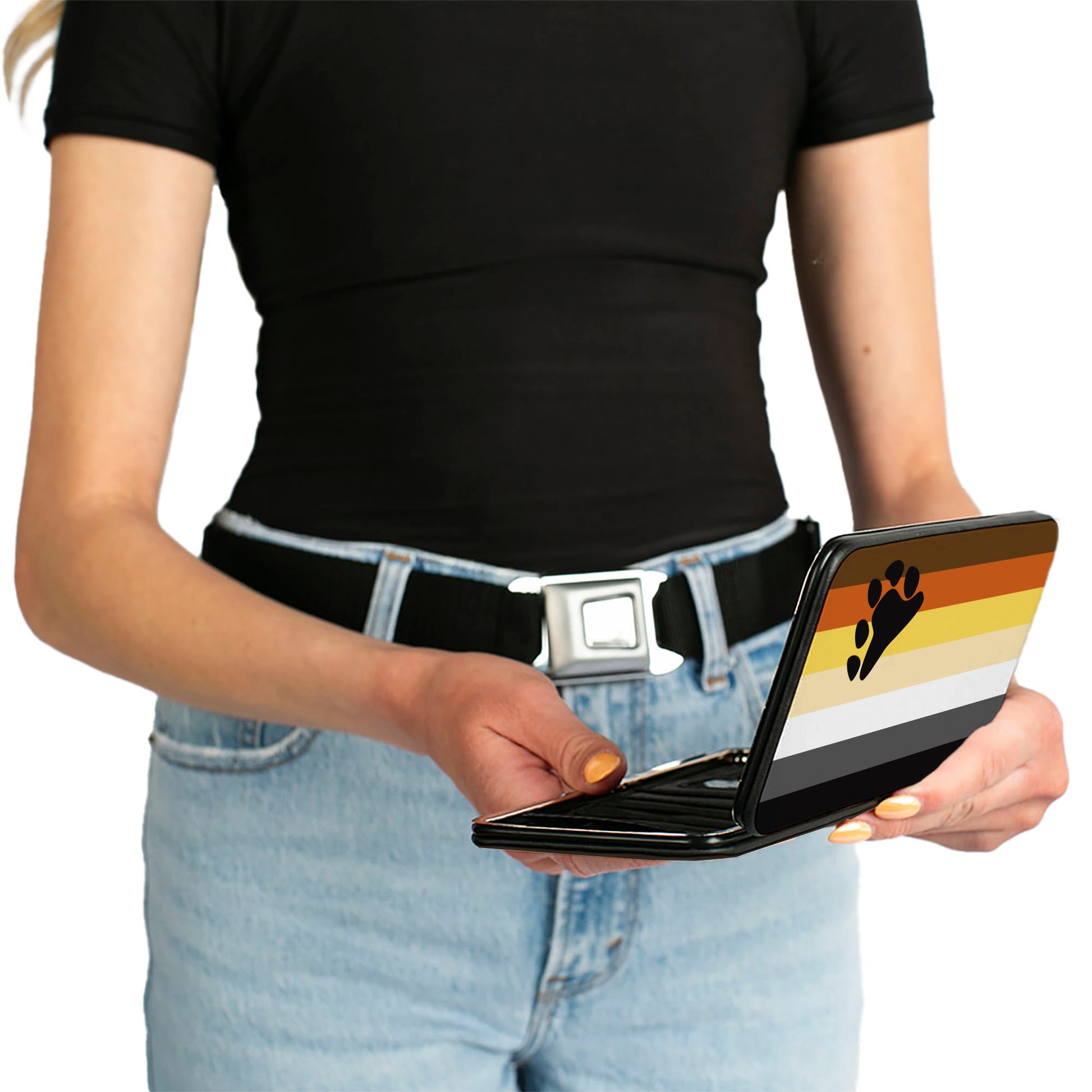 Hinged Wallet - Flag Bear Pride2 Black Brown Orange Yellow Tan White Gray Black Hinged Wallets Buckle-Down