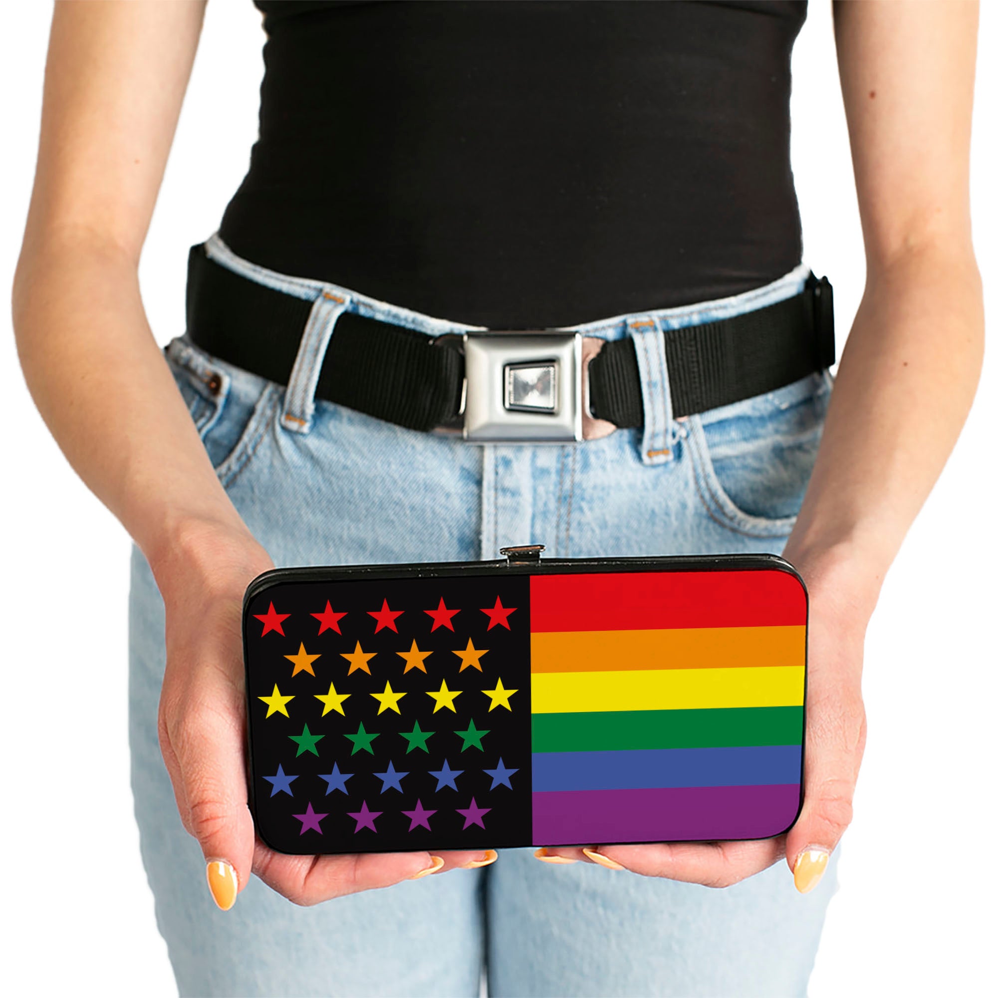 Hinged Wallet - Flag American Pride Rainbow Black Hinged Wallets Buckle-Down