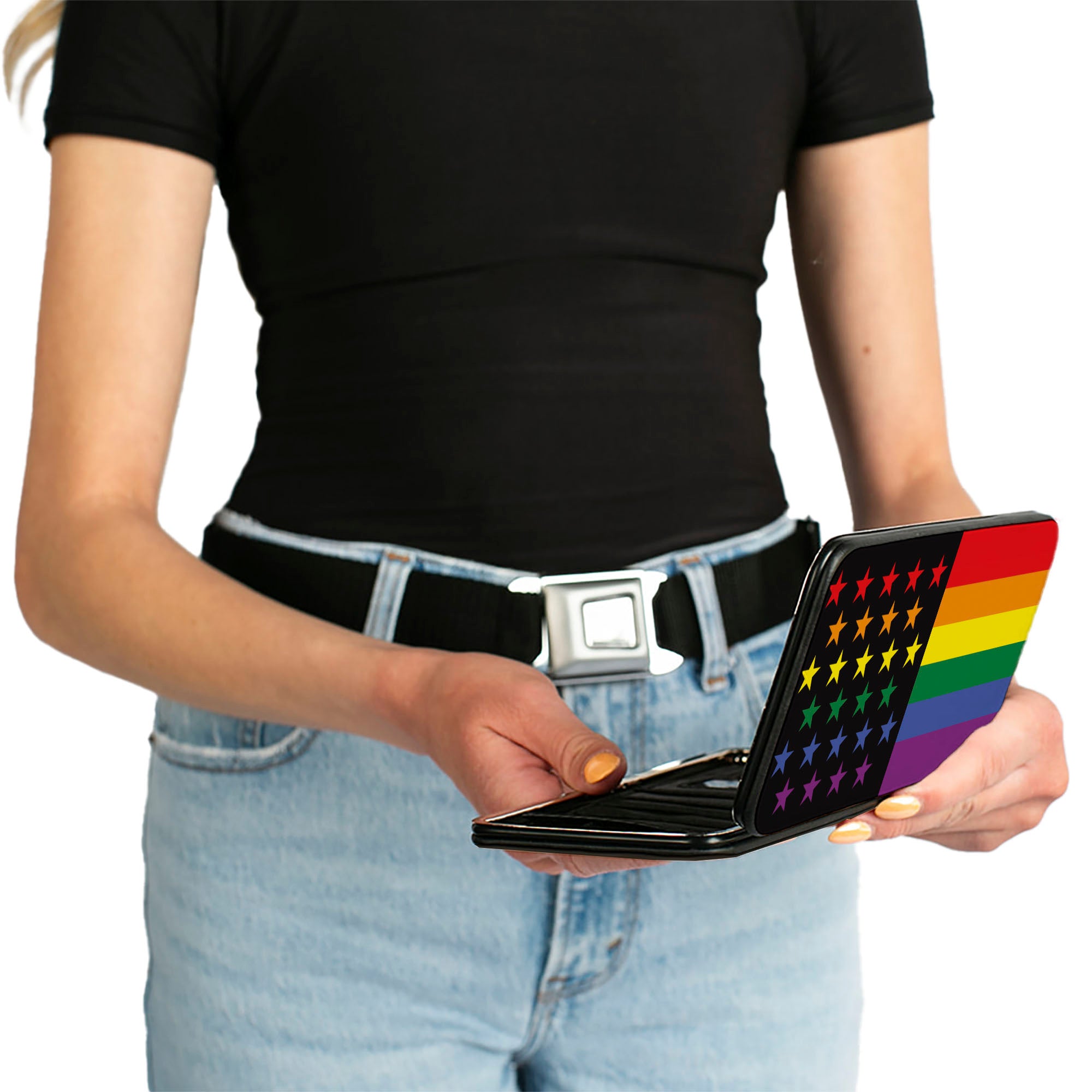 Hinged Wallet - Flag American Pride Rainbow Black Hinged Wallets Buckle-Down