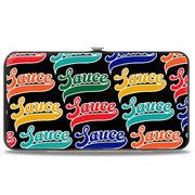 Hinged Wallet - SAUCE Baseball Script Black/Multi Color Hinged Wallets Buckle-Down