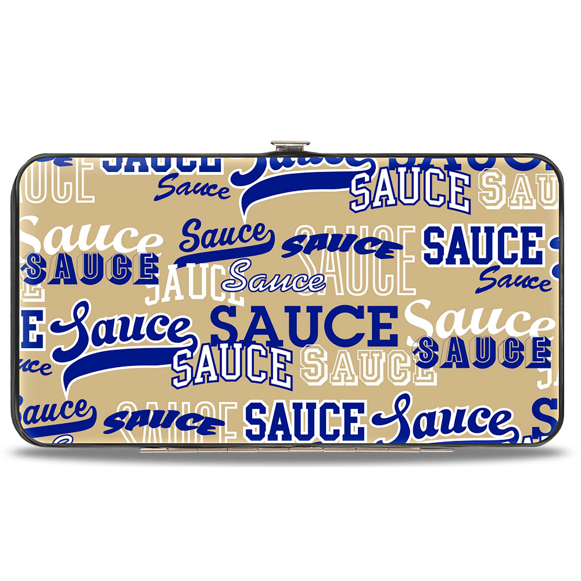 Hinged Wallet - SAUCE Typography Collage Tan/White/Blue Hinged Wallets Buckle-Down
