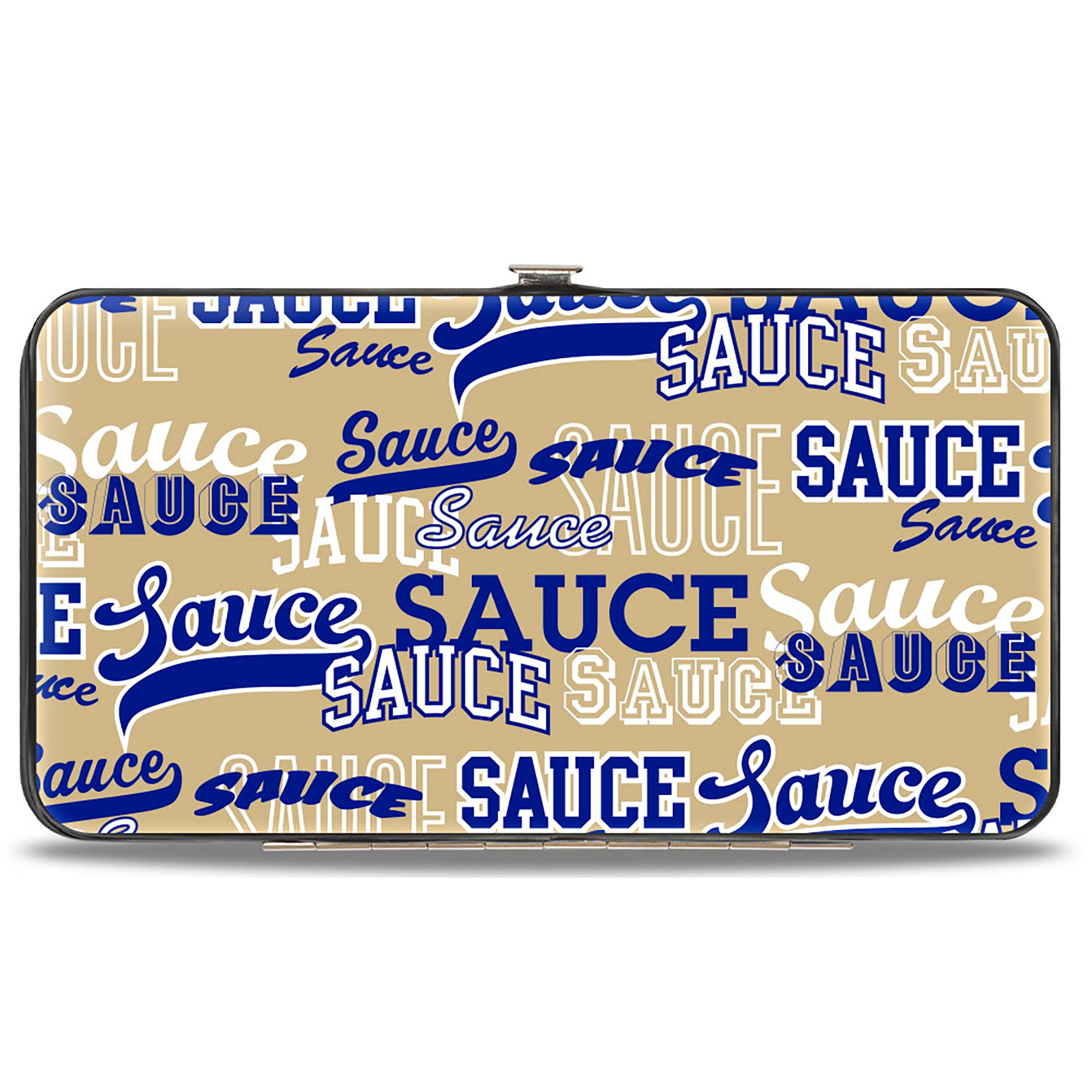 Hinged Wallet - SAUCE Typography Collage Tan/White/Blue Hinged Wallets Buckle-Down