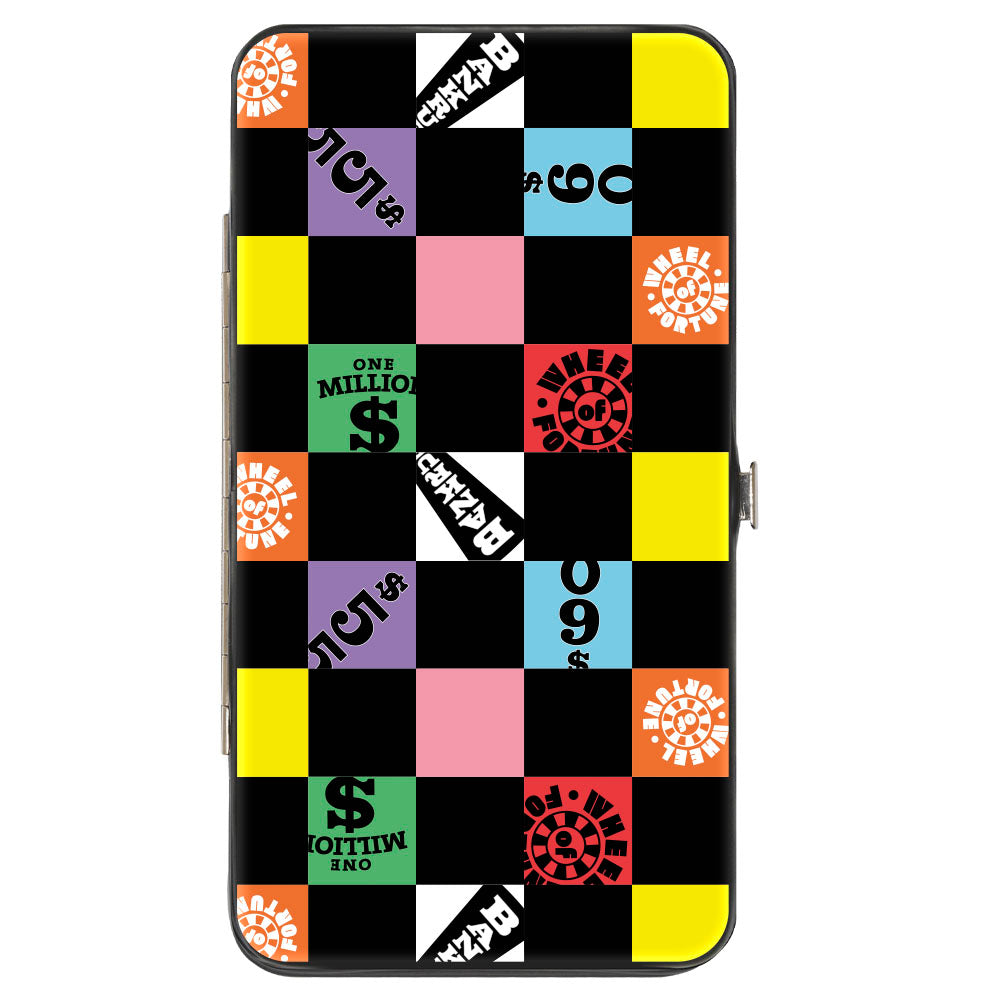 Hinged Wallet - WHEEL OF FORTUNE Checker Icons and Logo Black/Multi Color Hinged Wallets Wheel of Fortune