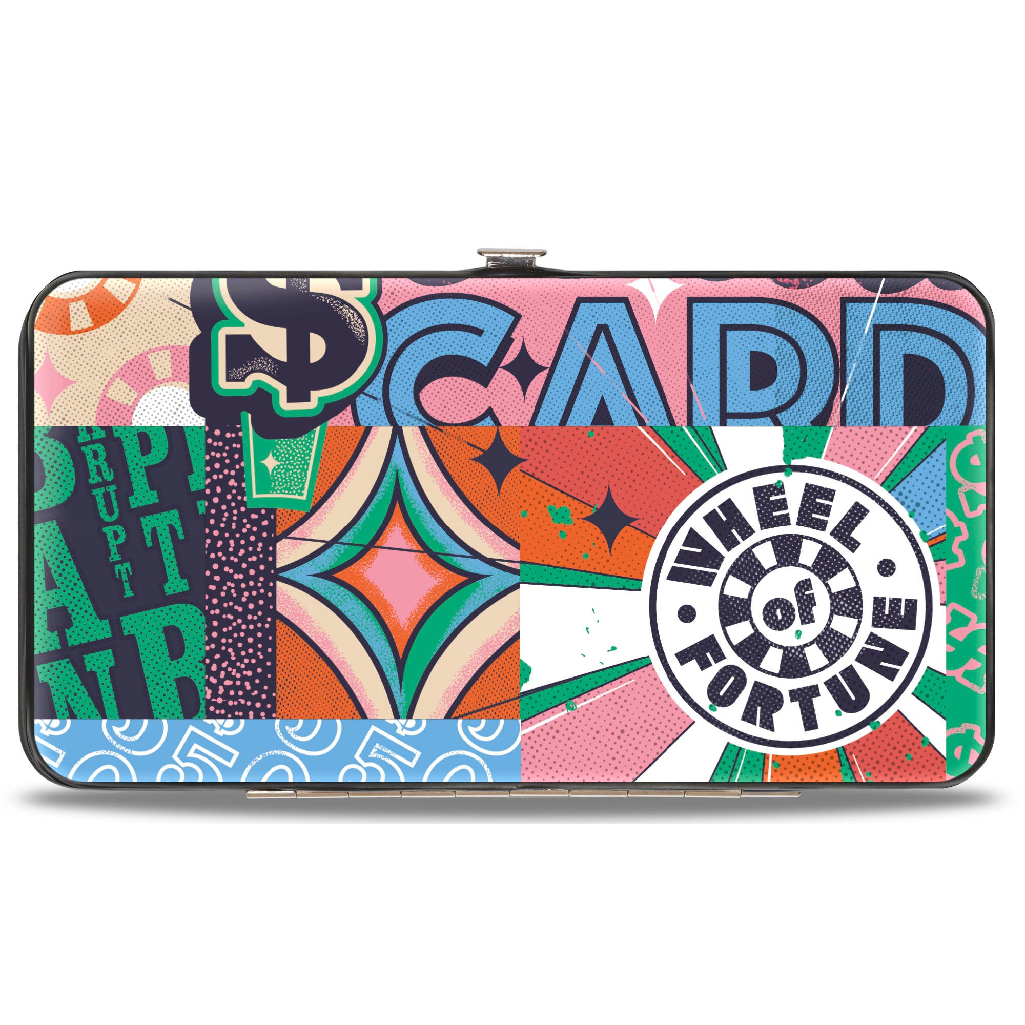 Hinged Wallet - WHEEL OF FORTUNE I'D LIKE TO BUY A VOWEL Collage Multi Color Hinged Wallets Wheel of Fortune