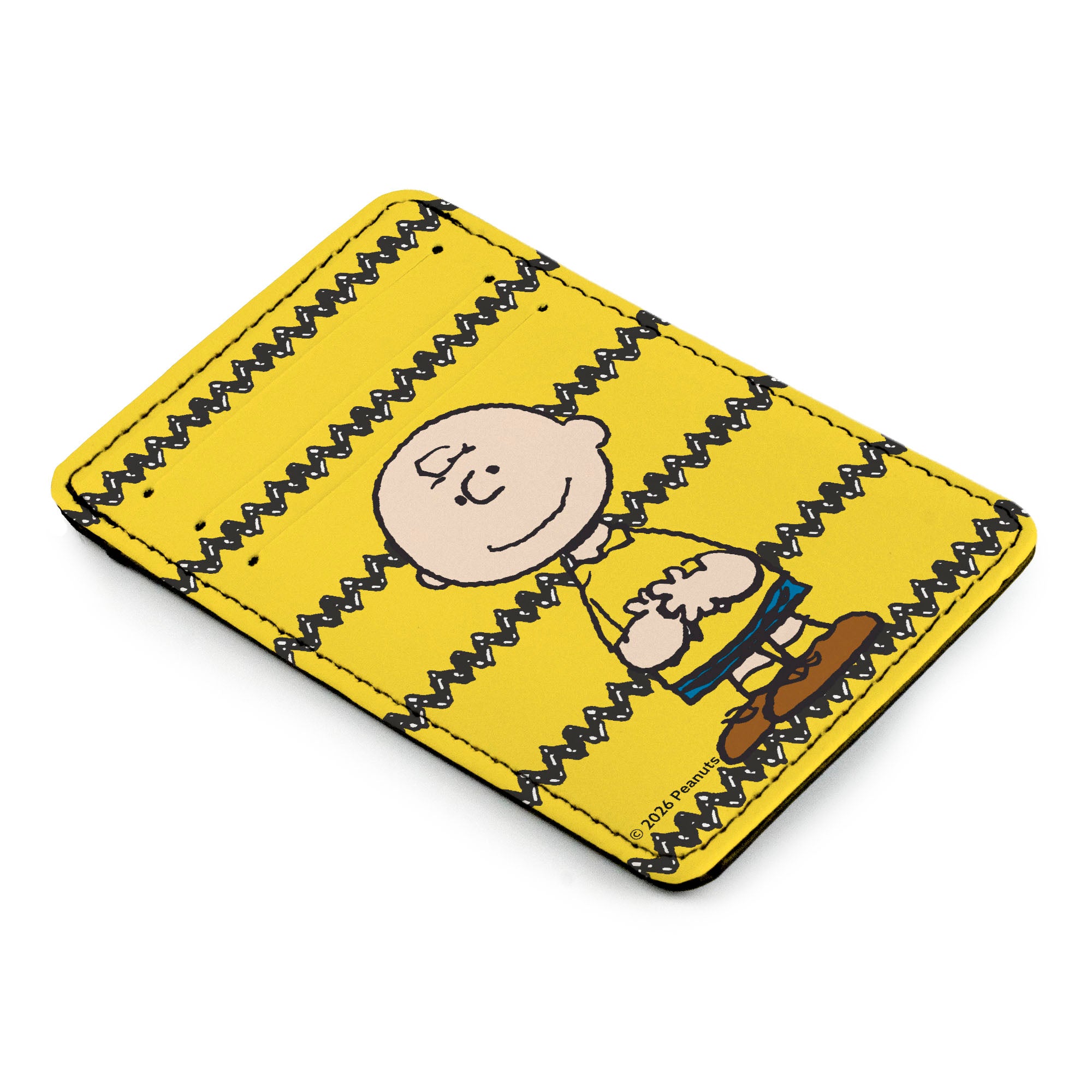 PU Wallet ID Card Holder - Charlie Brown Standing Pose Zig Zag Stripe Yellow/Black