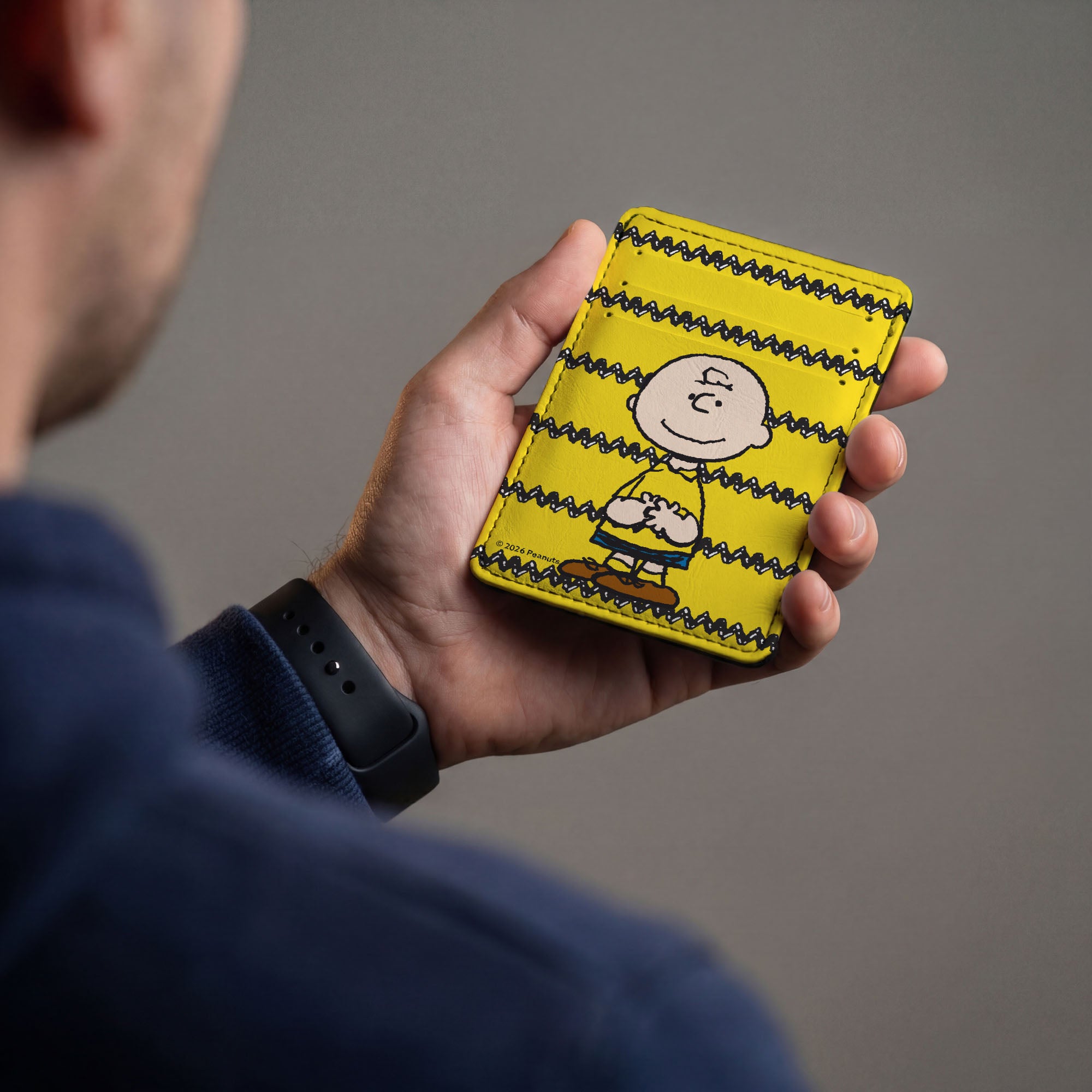 PU Wallet ID Card Holder - Charlie Brown Standing Pose Zig Zag Stripe Yellow/Black