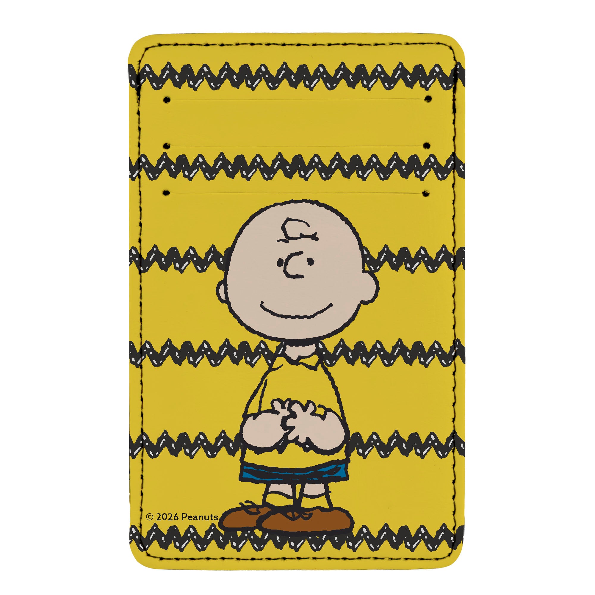 PU Wallet ID Card Holder - Charlie Brown Standing Pose Zig Zag Stripe Yellow/Black