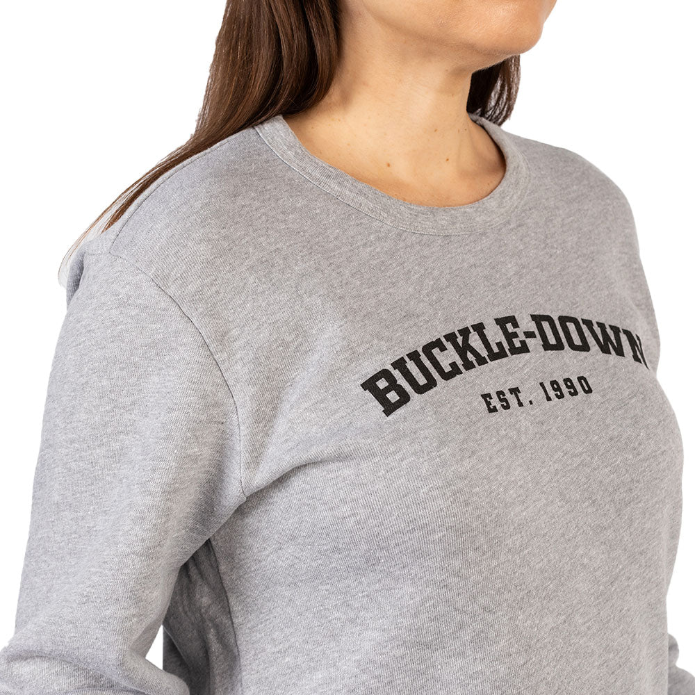 Women's Crew Neck Sweatshirt - BUCKLE-DOWN EST. 1990 Athletic Heather Gray Apparel Buckle-Down
