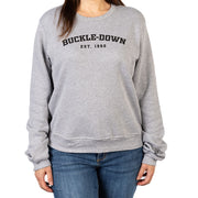 Women's Crew Neck Sweatshirt - BUCKLE-DOWN EST. 1990 Athletic Heather Gray Apparel Buckle-Down