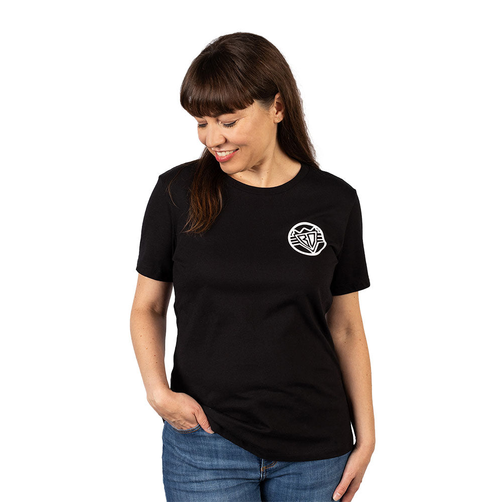 Women's T-Shirt - Buckle-Down Round Wings Logo and Buckle-Down Wings Logo Black Heather/White Apparel Buckle-Down