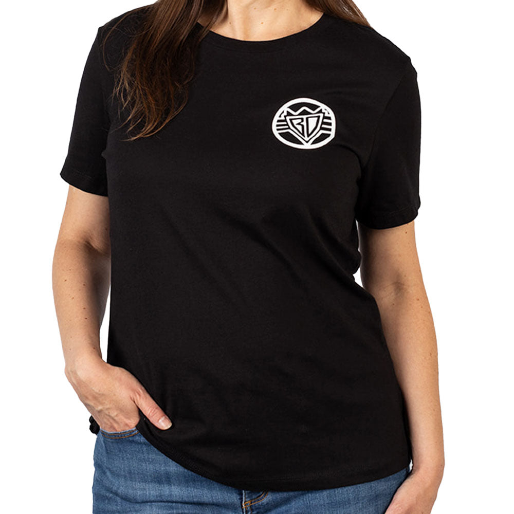 Women's T-Shirt - Buckle-Down Round Wings Logo and Buckle-Down Wings Logo Black Heather/White Apparel Buckle-Down