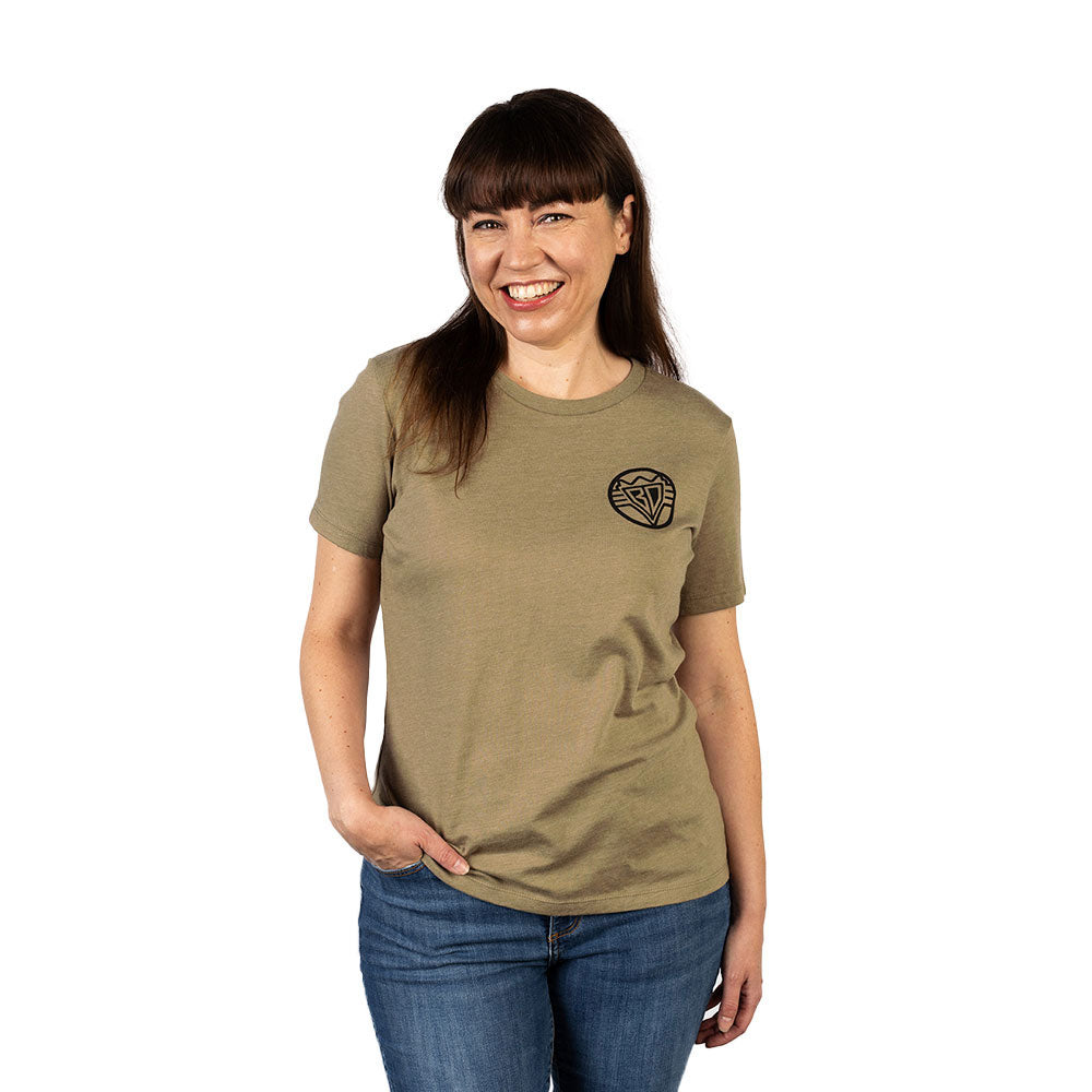 Women's T-Shirt - Buckle-Down Round Wings Logo and Buckle-Down Wings Logo Heather Olive/Black Apparel Buckle-Down