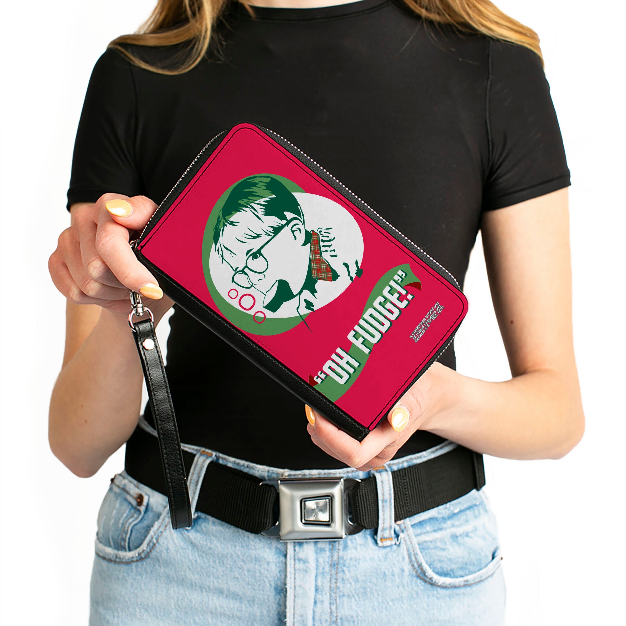 Women's PU Zip Around Wallet Rectangle - A Christmas Story Ralphie OH FUDGE! Soap Pose Red Greens White Clutch Zip Around Wallets A Christmas Story