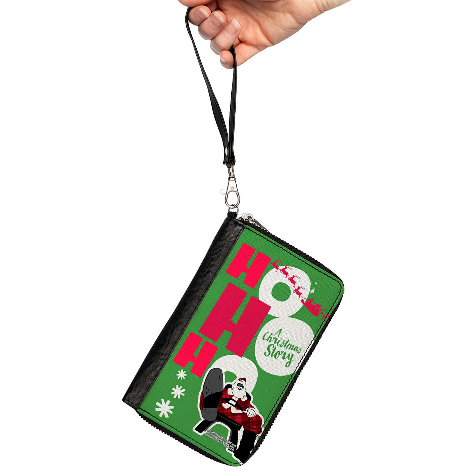 Women's PU Zip Around Wallet Rectangle - A Christmas Story Santa Claus HO HO HO Pose Green Red White Clutch Zip Around Wallets A Christmas Story