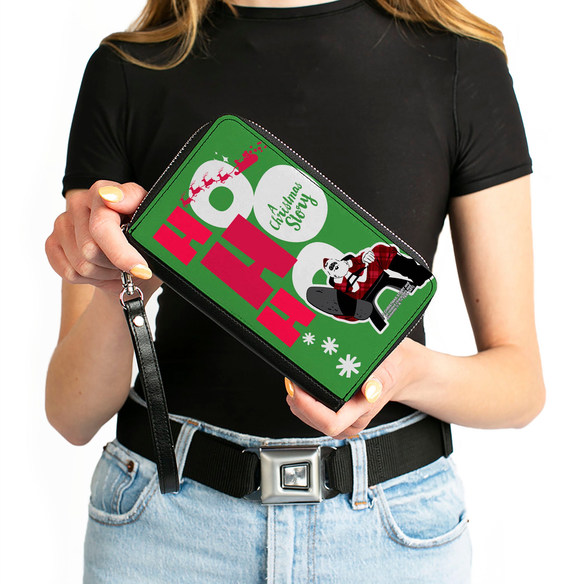 Women's PU Zip Around Wallet Rectangle - A Christmas Story Santa Claus HO HO HO Pose Green Red White Clutch Zip Around Wallets A Christmas Story