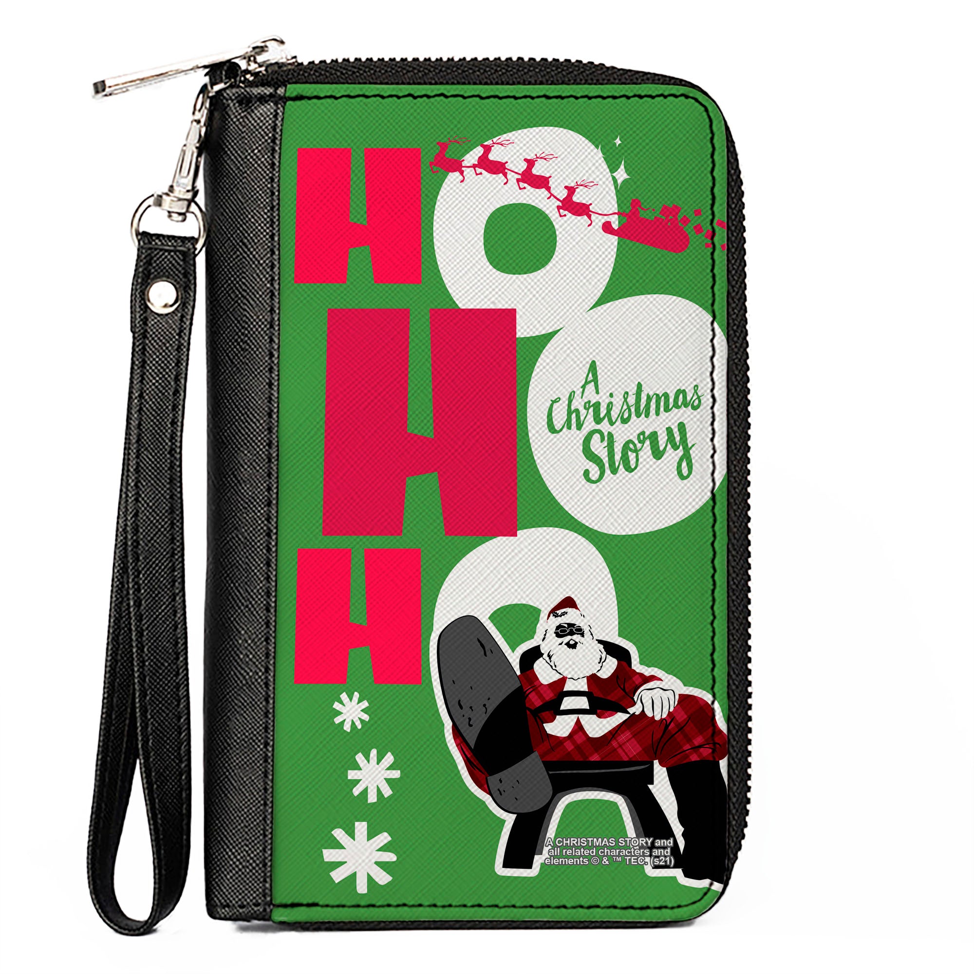 Women's PU Zip Around Wallet Rectangle - A Christmas Story Santa Claus HO HO HO Pose Green Red White Clutch Zip Around Wallets A Christmas Story