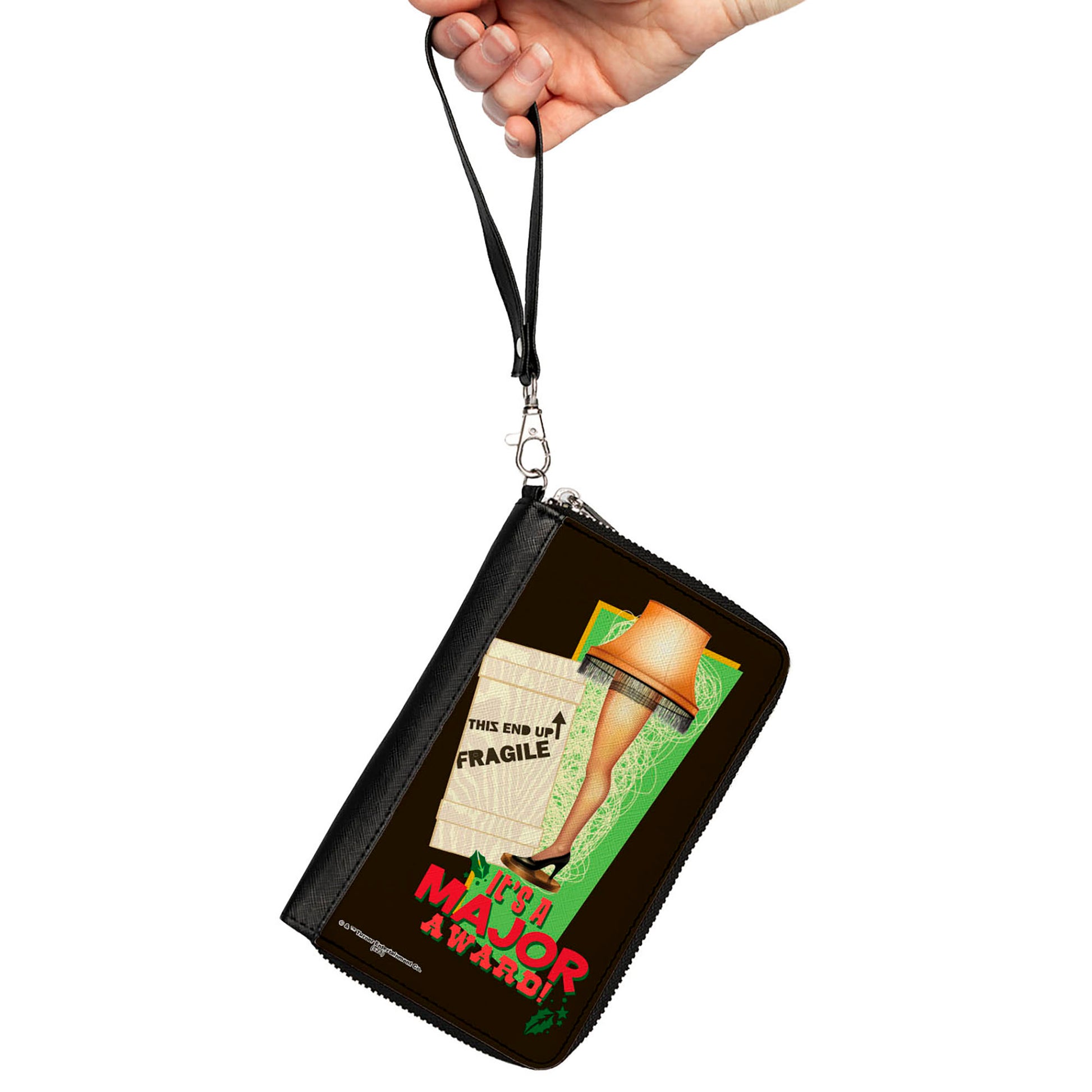 PU Zip Around Wallet Rectangle - A Christmas Story Lamp IT'S A MAJOR AWARD Quote Black/Green/Red Clutch Zip Around Wallets A Christmas Story