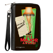 PU Zip Around Wallet Rectangle - A Christmas Story Lamp IT'S A MAJOR AWARD Quote Black/Green/Red Clutch Zip Around Wallets A Christmas Story