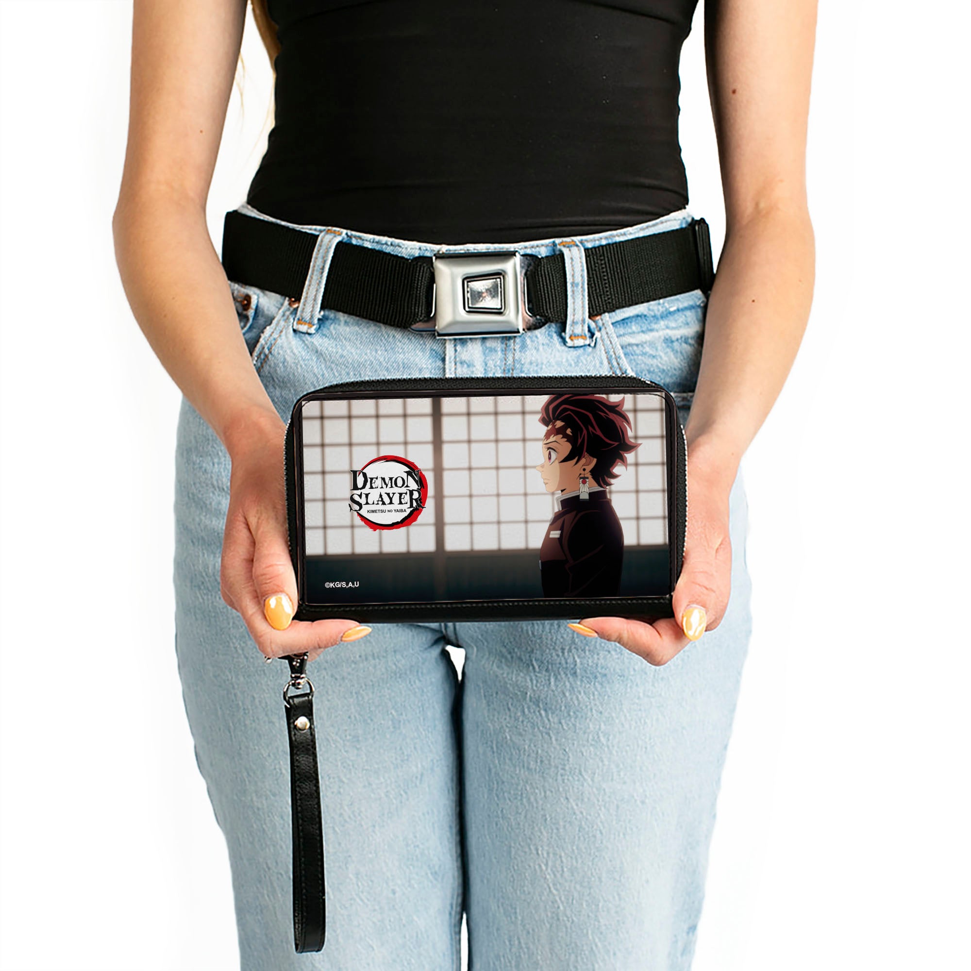 PU Zip Around Wallet Rectangle - DEMON SLAYER Tanjiro Kamado Profile Pose and Title Logo Clutch Zip Around Wallets Fullmetal Alchemist