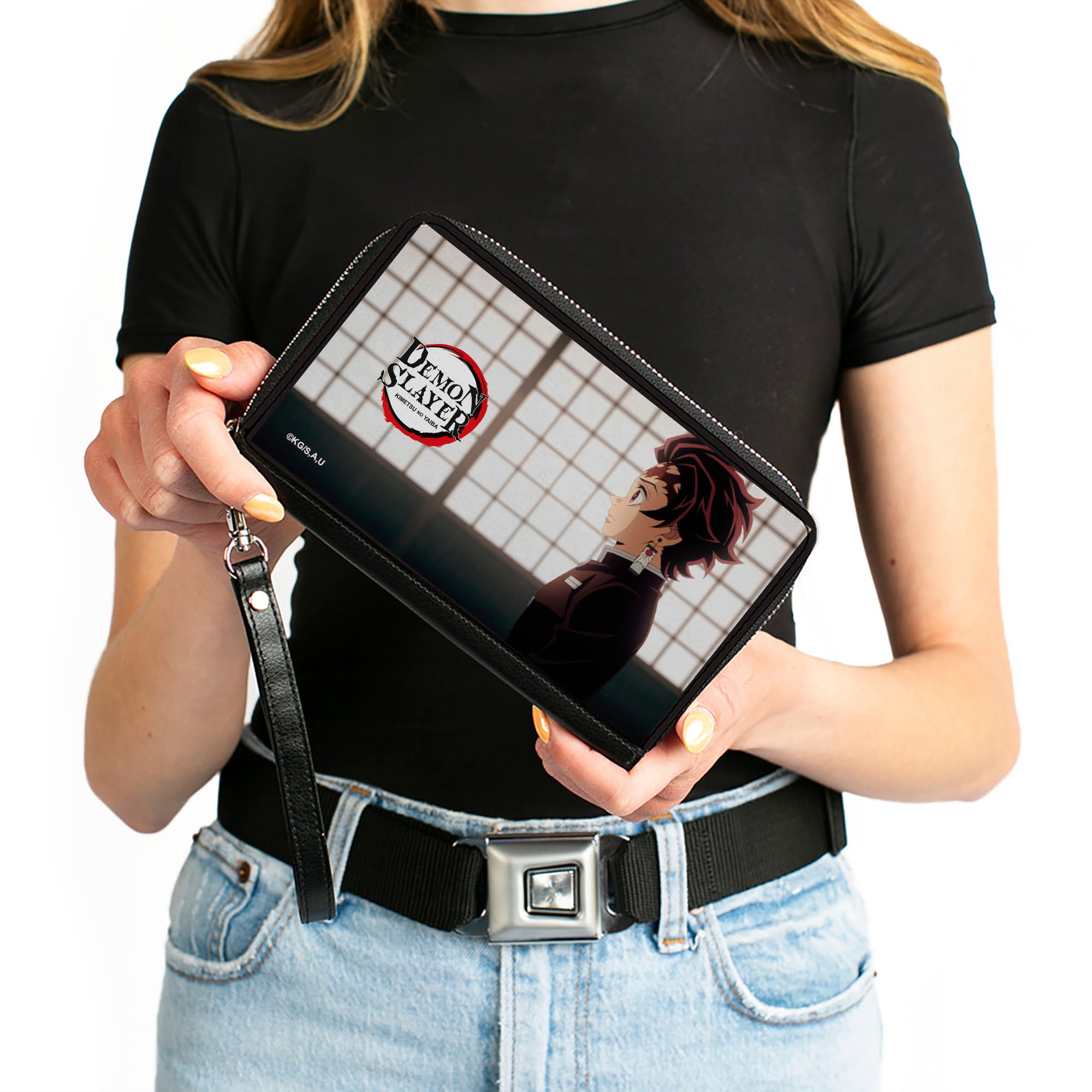 PU Zip Around Wallet Rectangle - DEMON SLAYER Tanjiro Kamado Profile Pose and Title Logo Clutch Zip Around Wallets Fullmetal Alchemist