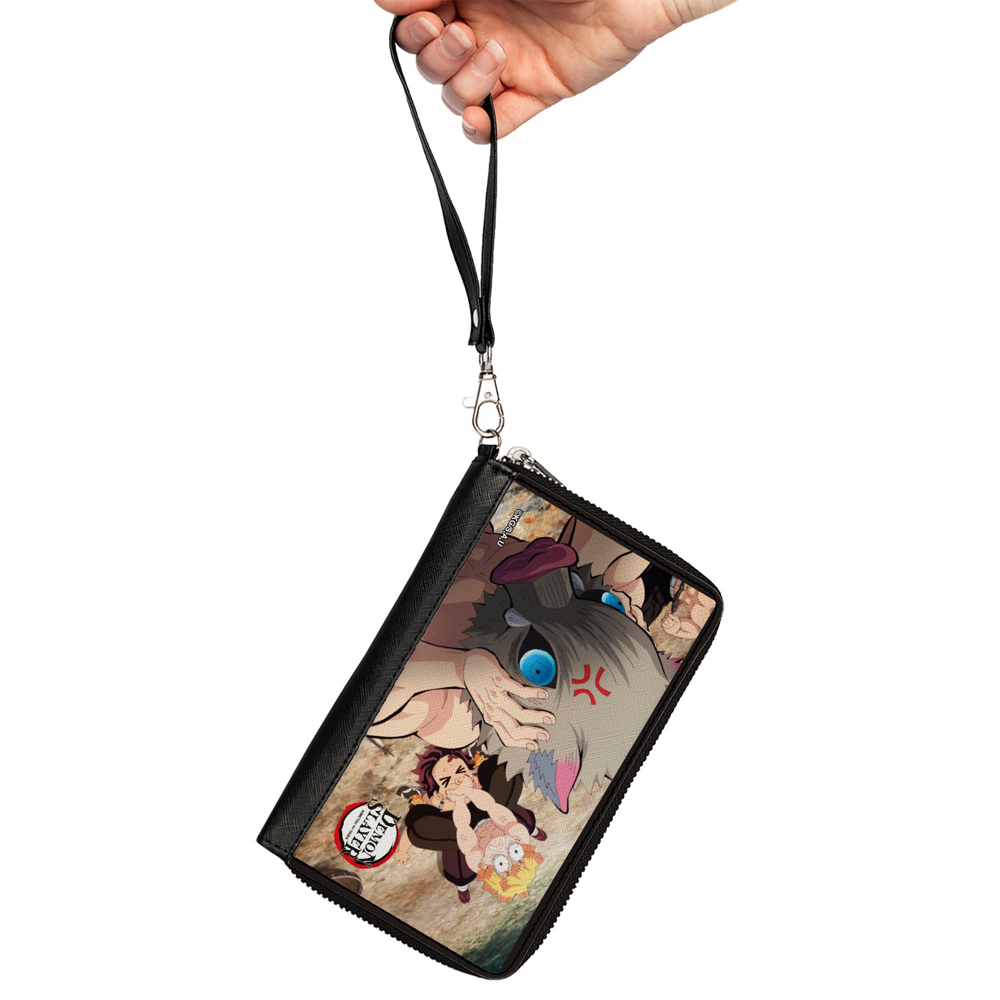 PU Zip Around Wallet Rectangle - DEMON SLAYER Three Character Scene and Title Logo Clutch Zip Around Wallets Fullmetal Alchemist