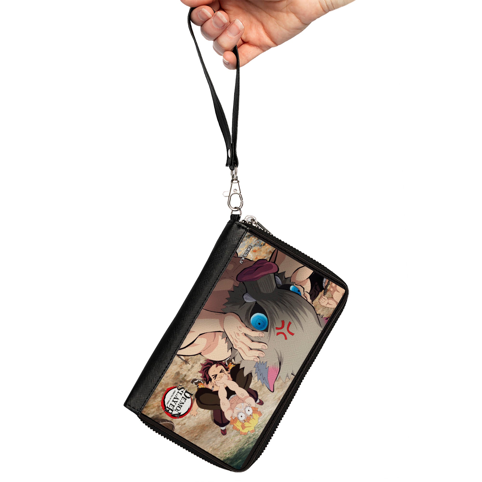 PU Zip Around Wallet Rectangle - DEMON SLAYER Three Character Scene and Title Logo Clutch Zip Around Wallets Fullmetal Alchemist