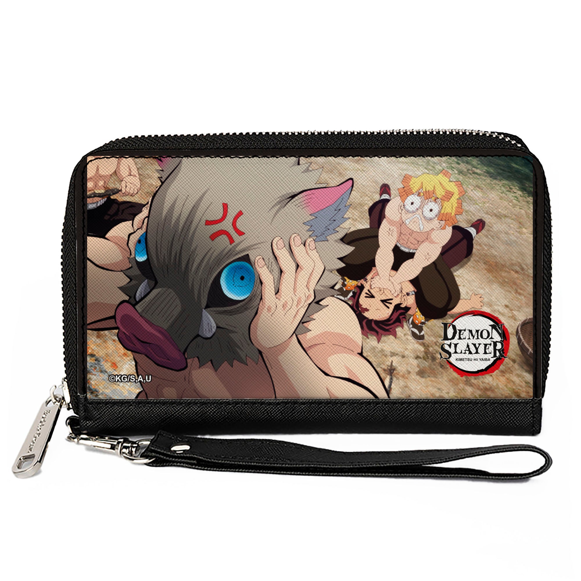 PU Zip Around Wallet Rectangle - DEMON SLAYER Three Character Scene and Title Logo Clutch Zip Around Wallets Fullmetal Alchemist
