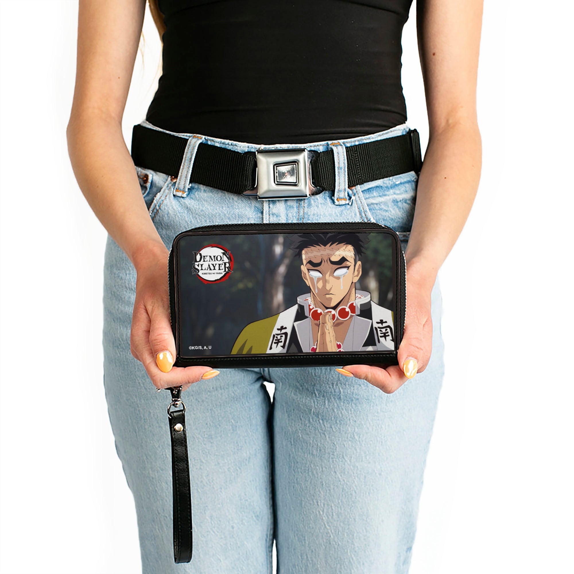PU Zip Around Wallet Rectangle - Demon Slayer Gyomei Himejima Crying Prayer Pose Clutch Zip Around Wallets Demon Slayer
