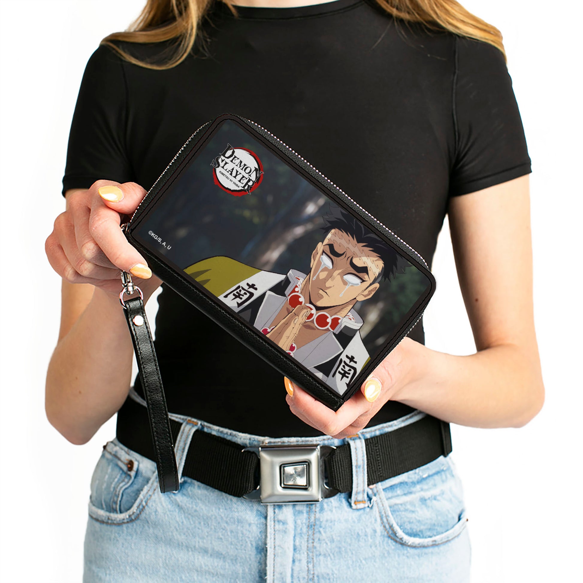 PU Zip Around Wallet Rectangle - Demon Slayer Gyomei Himejima Crying Prayer Pose Clutch Zip Around Wallets Demon Slayer