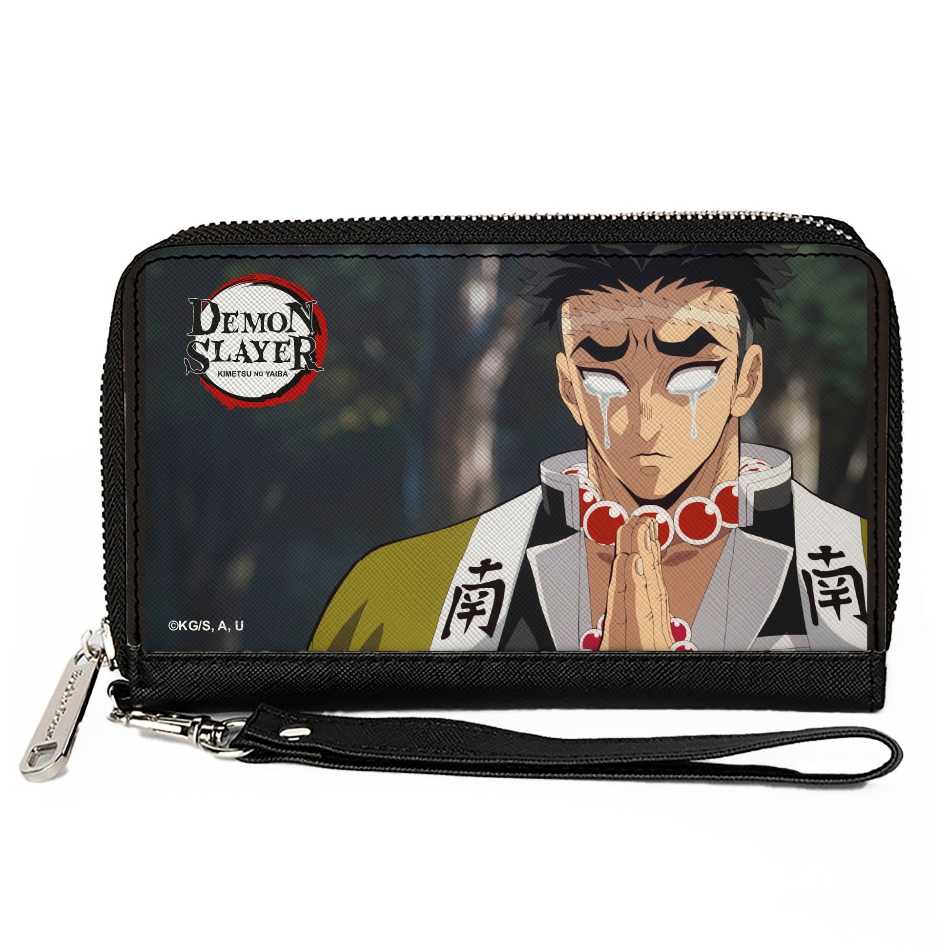 PU Zip Around Wallet Rectangle - Demon Slayer Gyomei Himejima Crying Prayer Pose Clutch Zip Around Wallets Demon Slayer