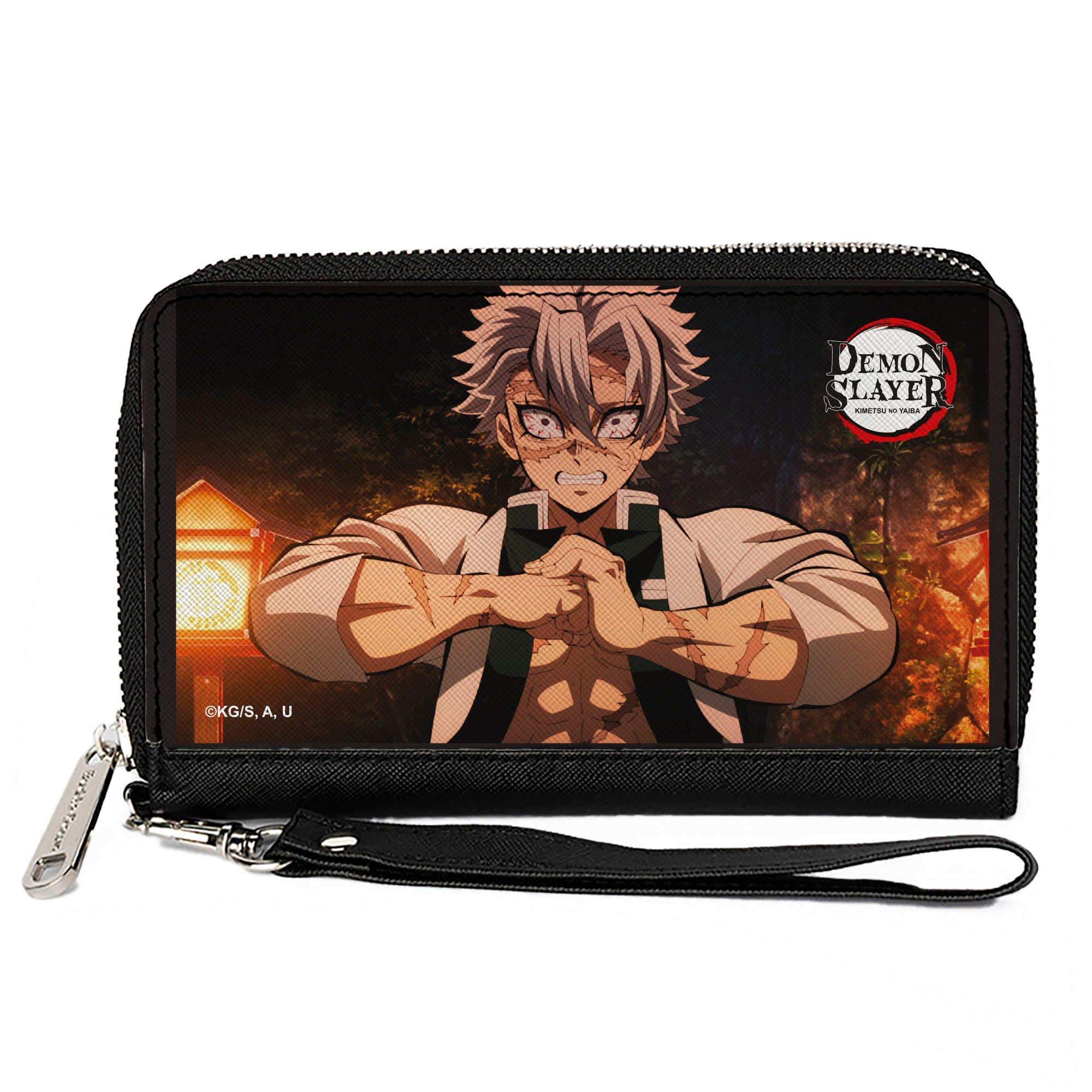 PU Zip Around Wallet Rectangle - Demon Slayer Sanemi Shinazugawa Fist Flex Pose Clutch Zip Around Wallets Demon Slayer