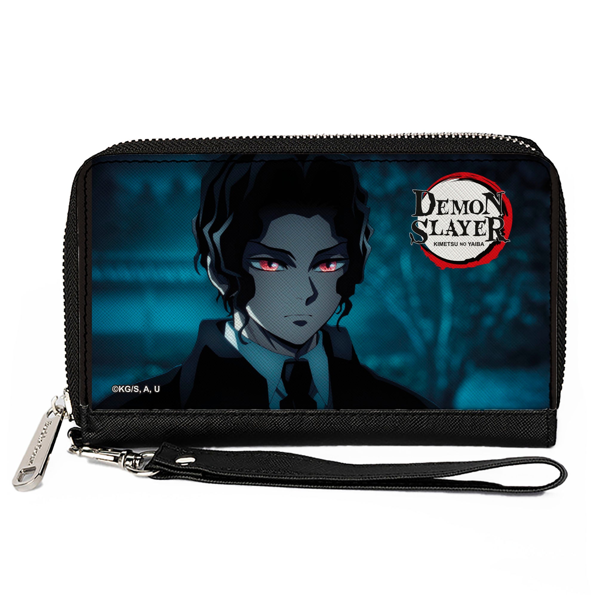 PU Zip Around Wallet Rectangle - Demon Slayer Muzan Kibutsuji Blue Scenery Pose Clutch Zip Around Wallets Demon Slayer