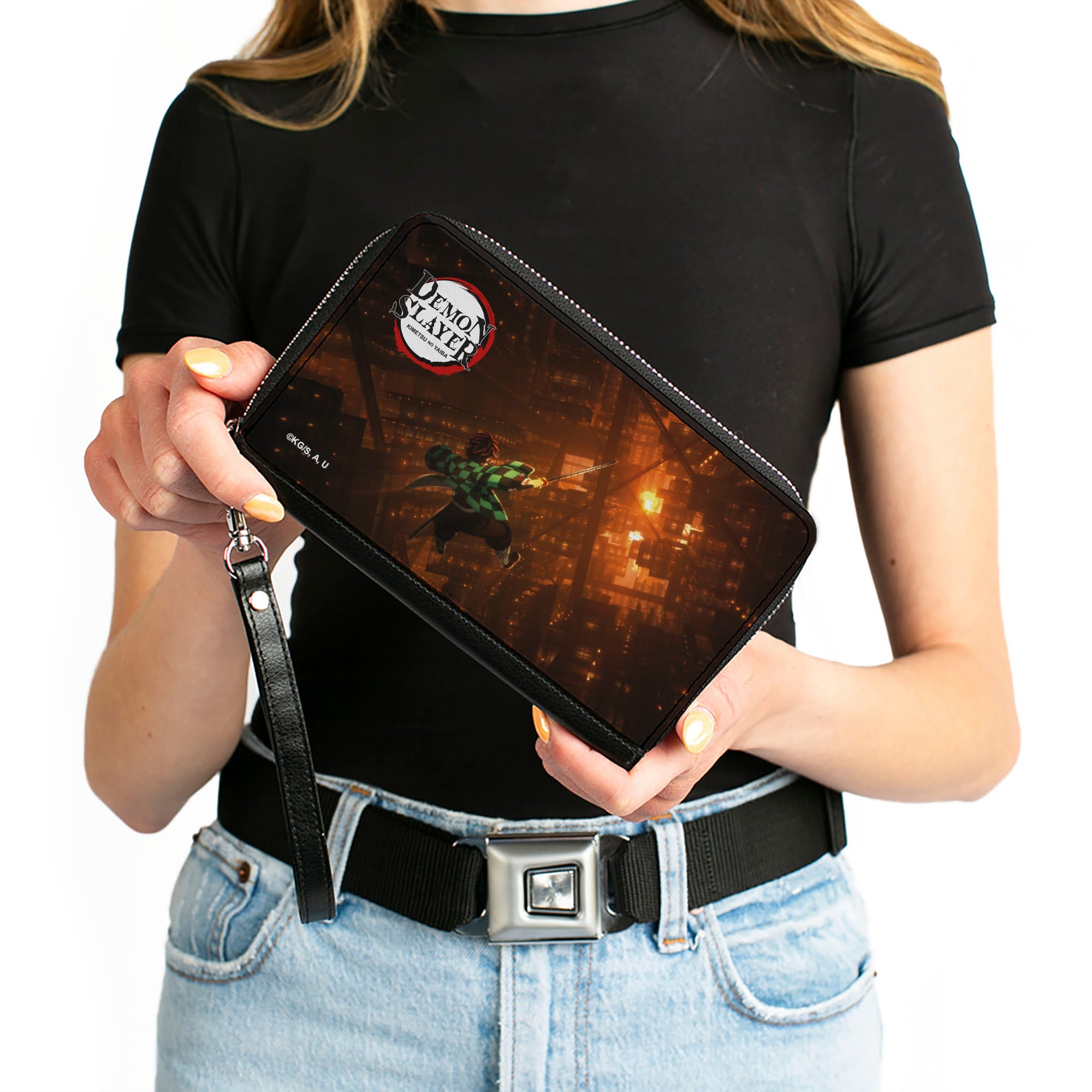 PU Zip Around Wallet Rectangle - Demon Slayer Tanjiro Kamado Infinity Castle Scene Clutch Zip Around Wallets Demon Slayer