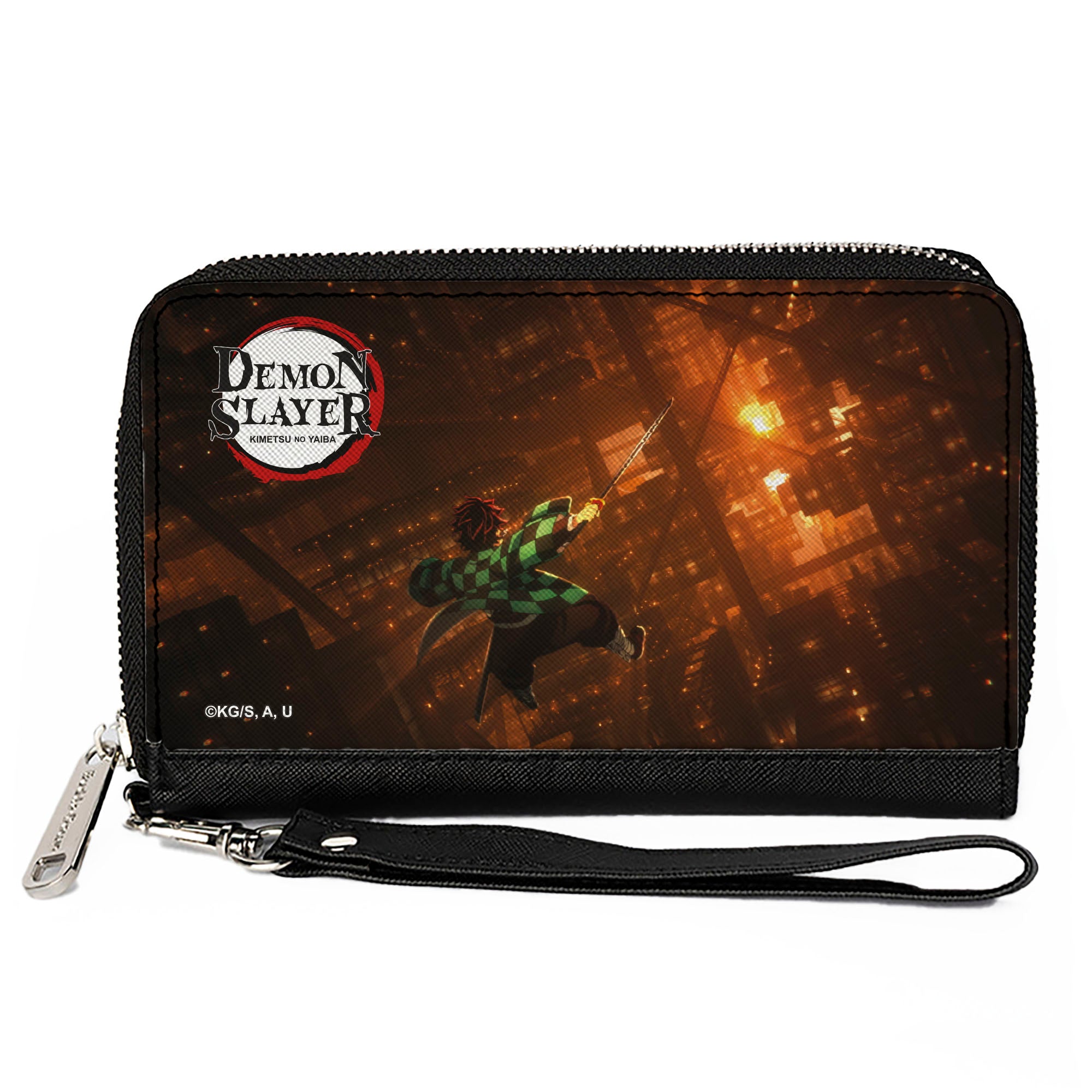 PU Zip Around Wallet Rectangle - Demon Slayer Tanjiro Kamado Infinity Castle Scene Clutch Zip Around Wallets Demon Slayer