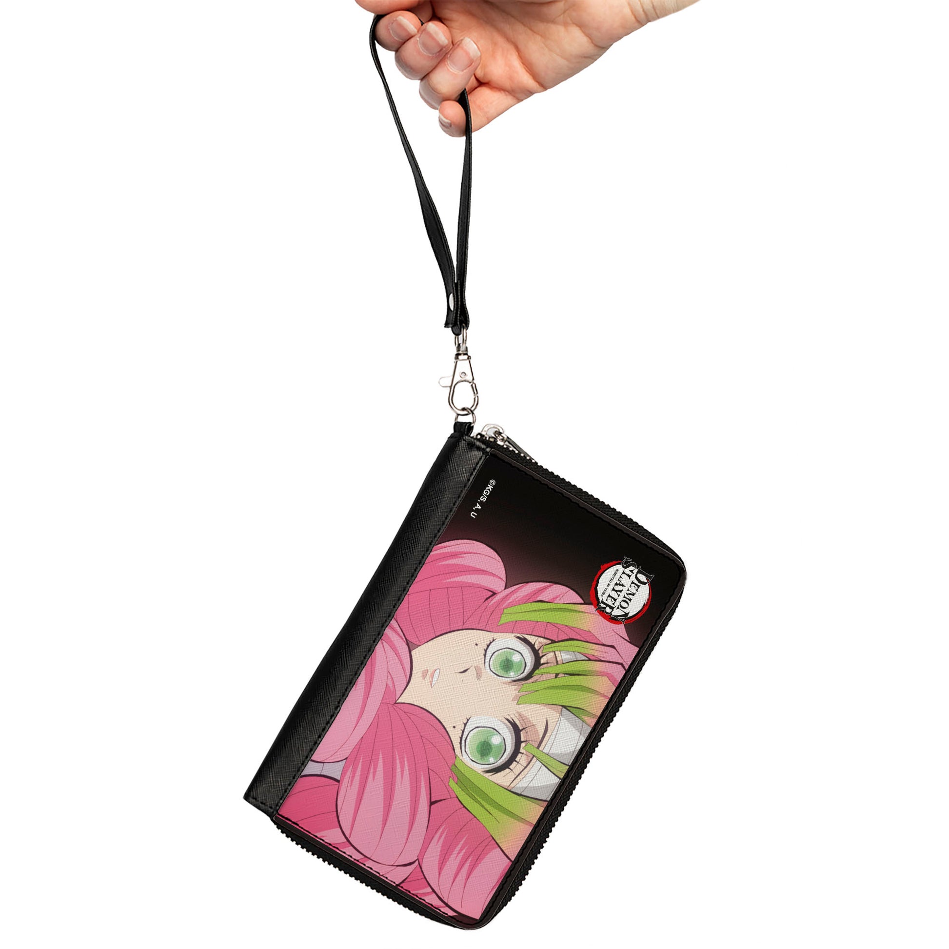 PU Zip Around Wallet Rectangle - Demon Slayer Mitsuri Kanroji Pose Close-Up Clutch Zip Around Wallets Demon Slayer