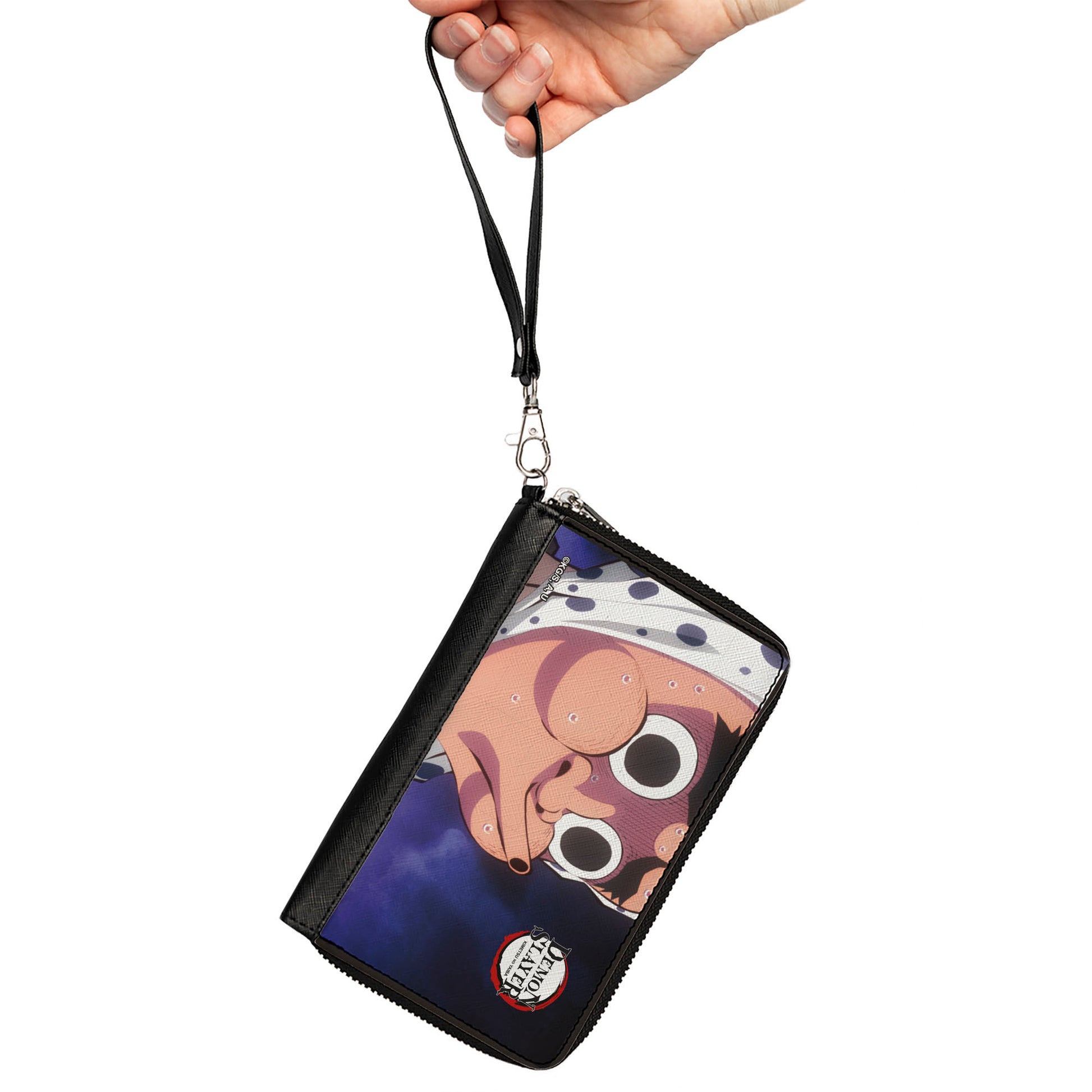 PU Zip Around Wallet Rectangle - Demon Slayer Hotaru Haganezuka Hyottoko Mask Pose Close-Up Blues Clutch Zip Around Wallets Demon Slayer