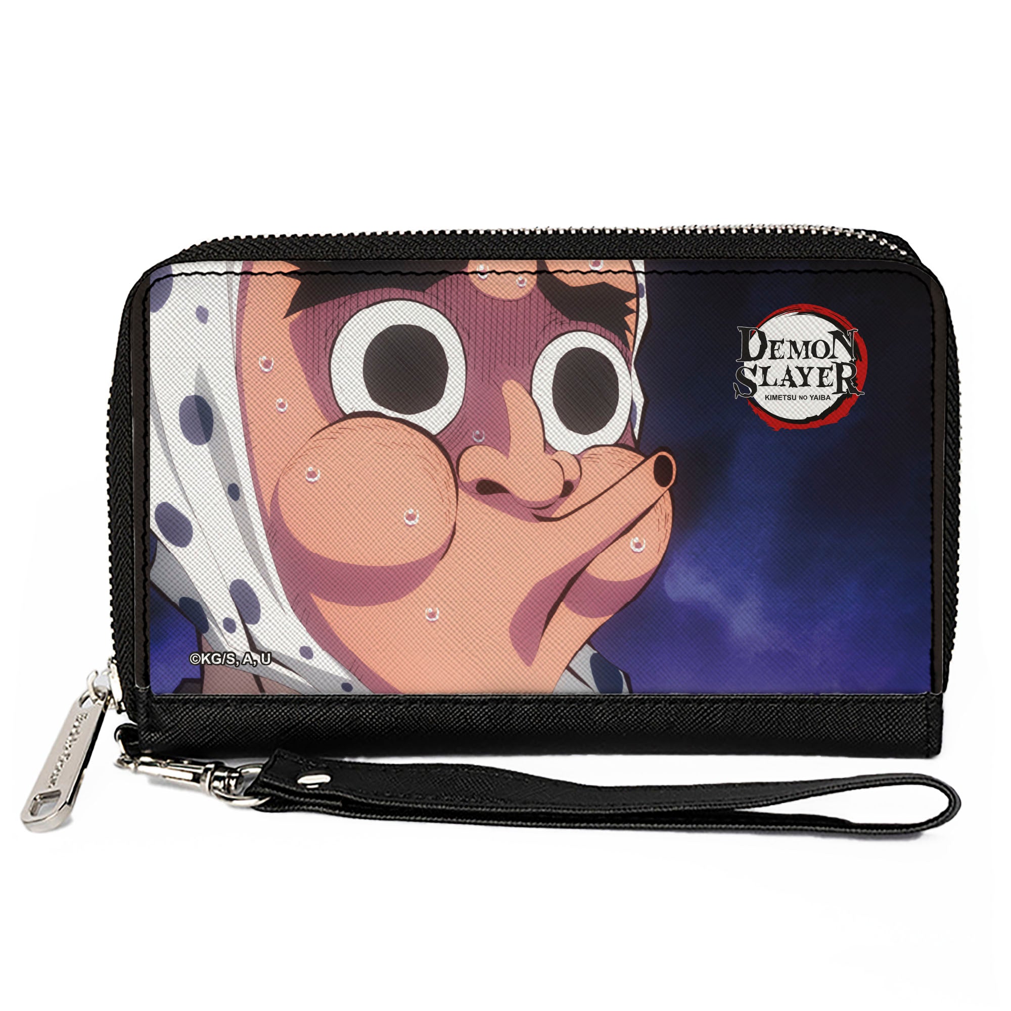 PU Zip Around Wallet Rectangle - Demon Slayer Hotaru Haganezuka Hyottoko Mask Pose Close-Up Blues Clutch Zip Around Wallets Demon Slayer