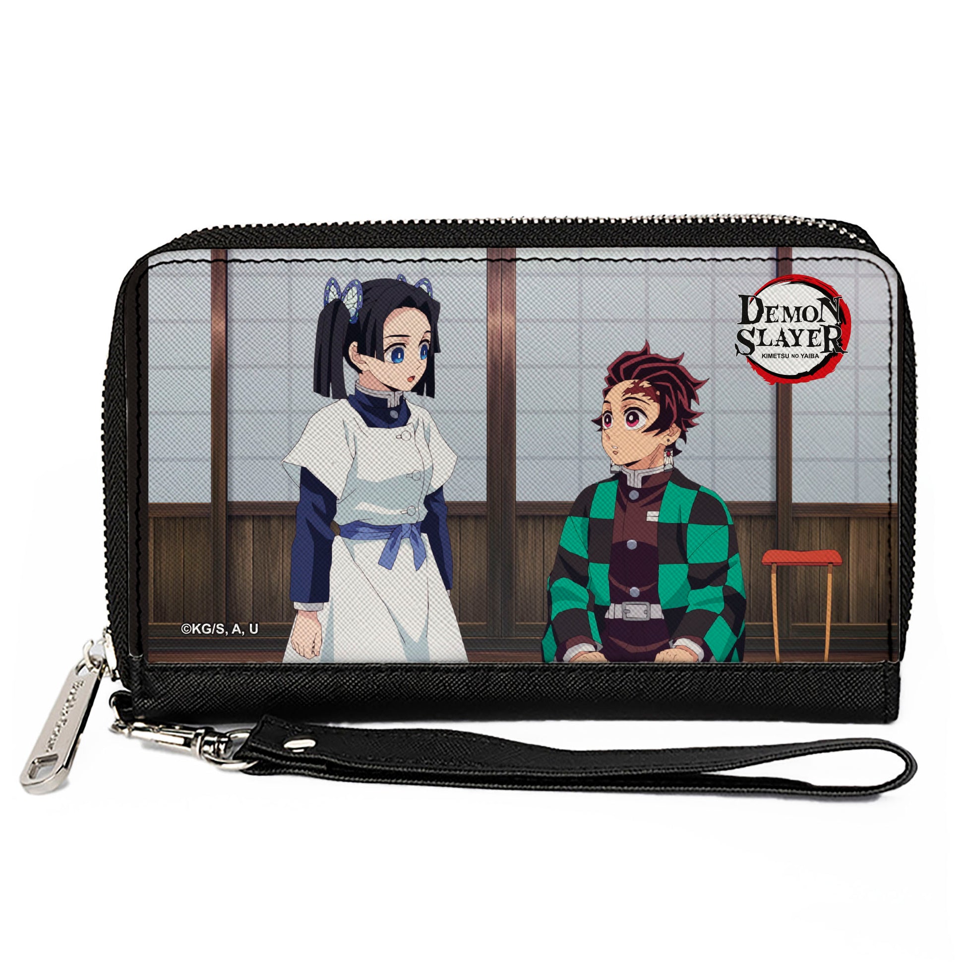 PU Zip Around Wallet Rectangle - Demon Slayer Aoi Kanzaki and Tanjiro Kamado Scene Clutch Zip Around Wallets Demon Slayer