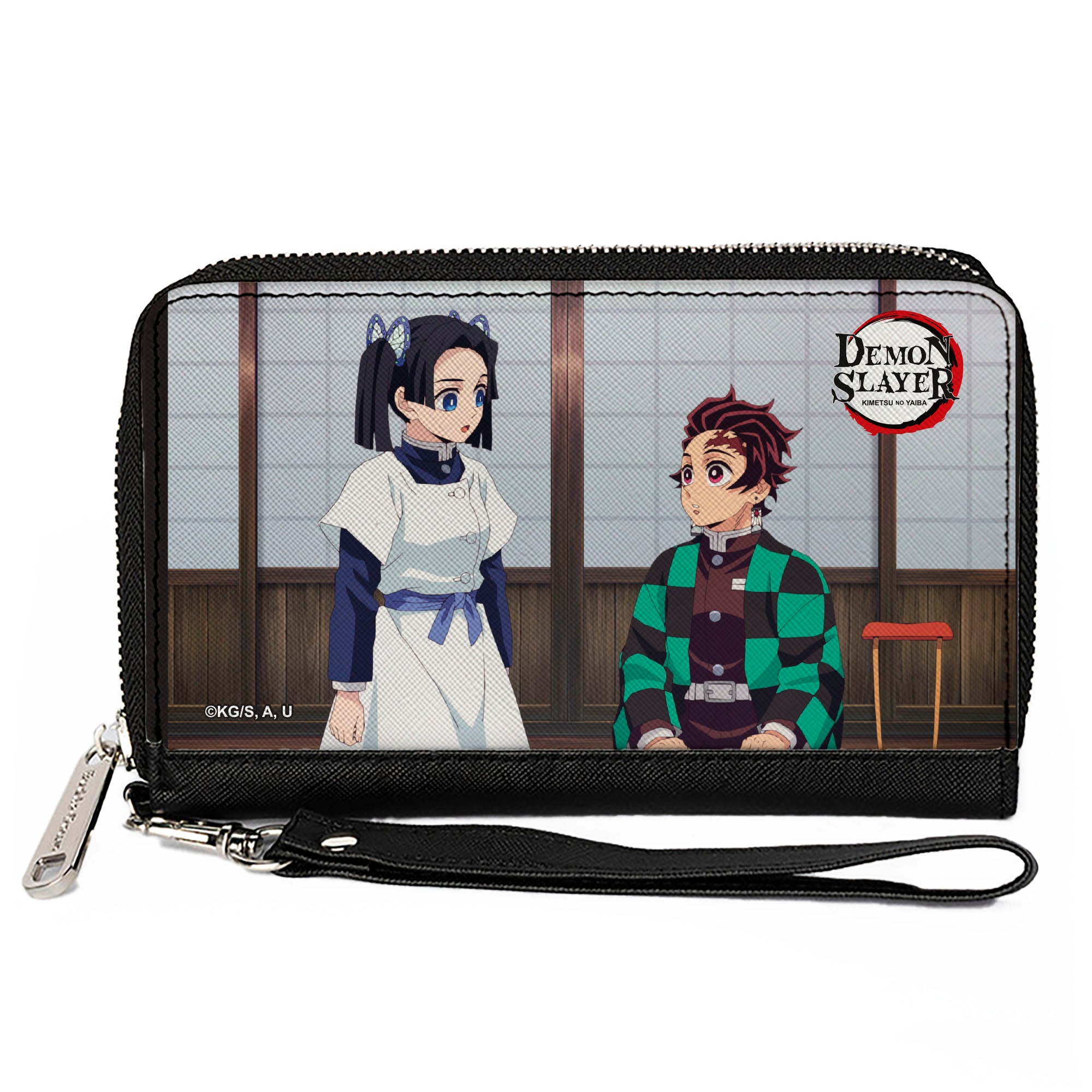 PU Zip Around Wallet Rectangle - Demon Slayer Aoi Kanzaki and Tanjiro Kamado Scene Clutch Zip Around Wallets Demon Slayer