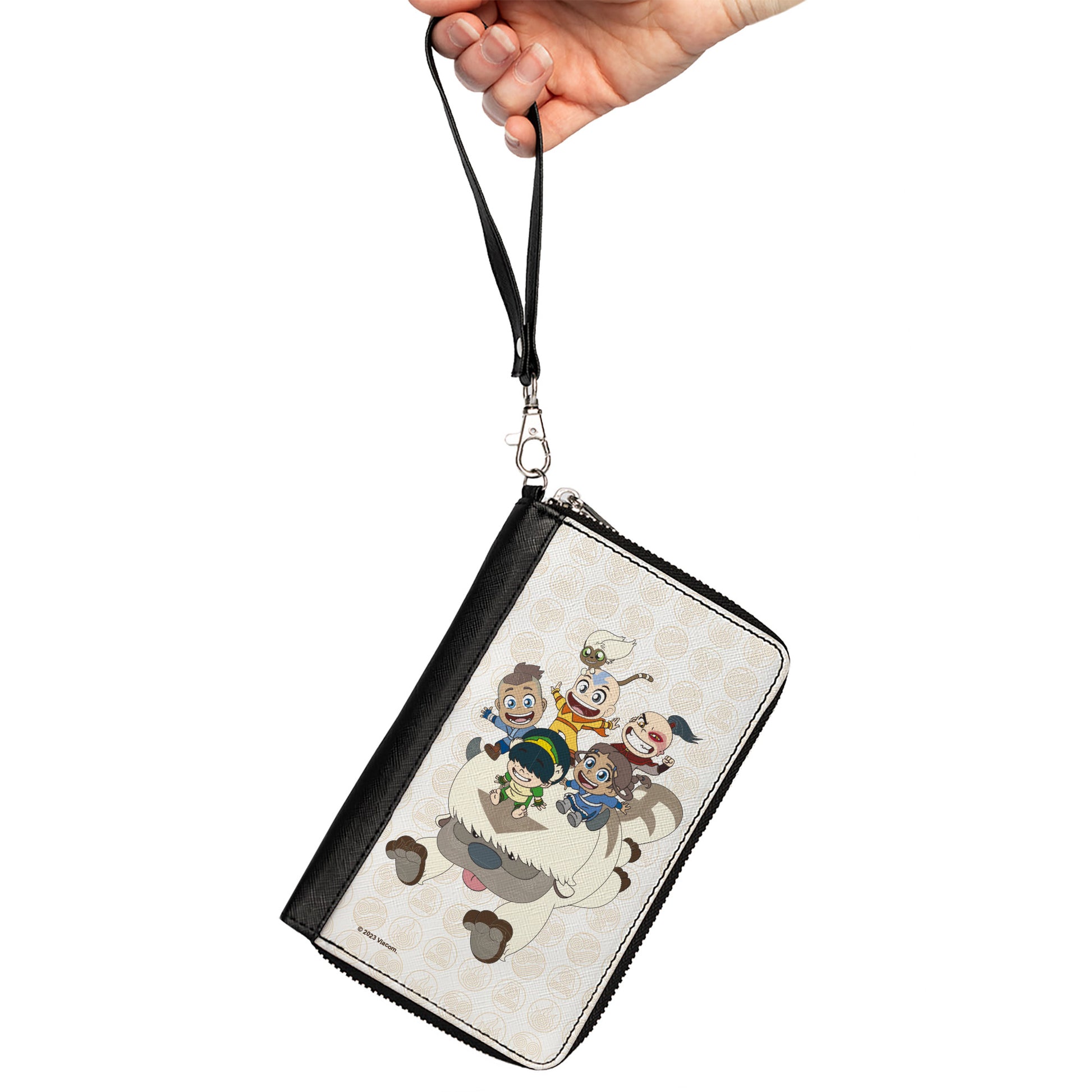 PU Zip Around Wallet Rectangle - Avatar Last Airbender Chibi Characters Group Pose on Appa with Icon Beige/Tan Clutch Zip Around Wallets Avatar The Last Airbender
