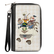 PU Zip Around Wallet Rectangle - Avatar Last Airbender Chibi Characters Group Pose on Appa with Icon Beige/Tan Clutch Zip Around Wallets Avatar The Last Airbender