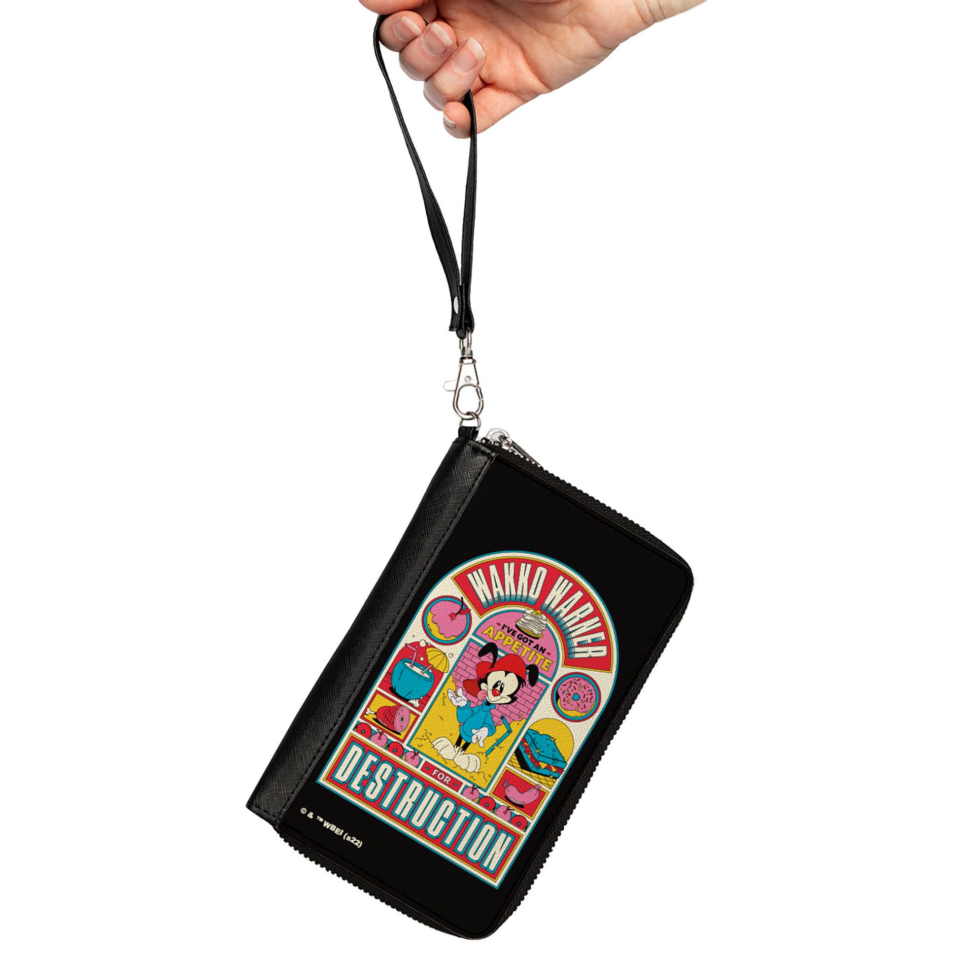 PU Zip Around Wallet Rectangle - Animaniacs WAKKO WARNER APPETITE FOR DESCTRUCTION Pose Black Clutch Zip Around Wallets Animaniacs   