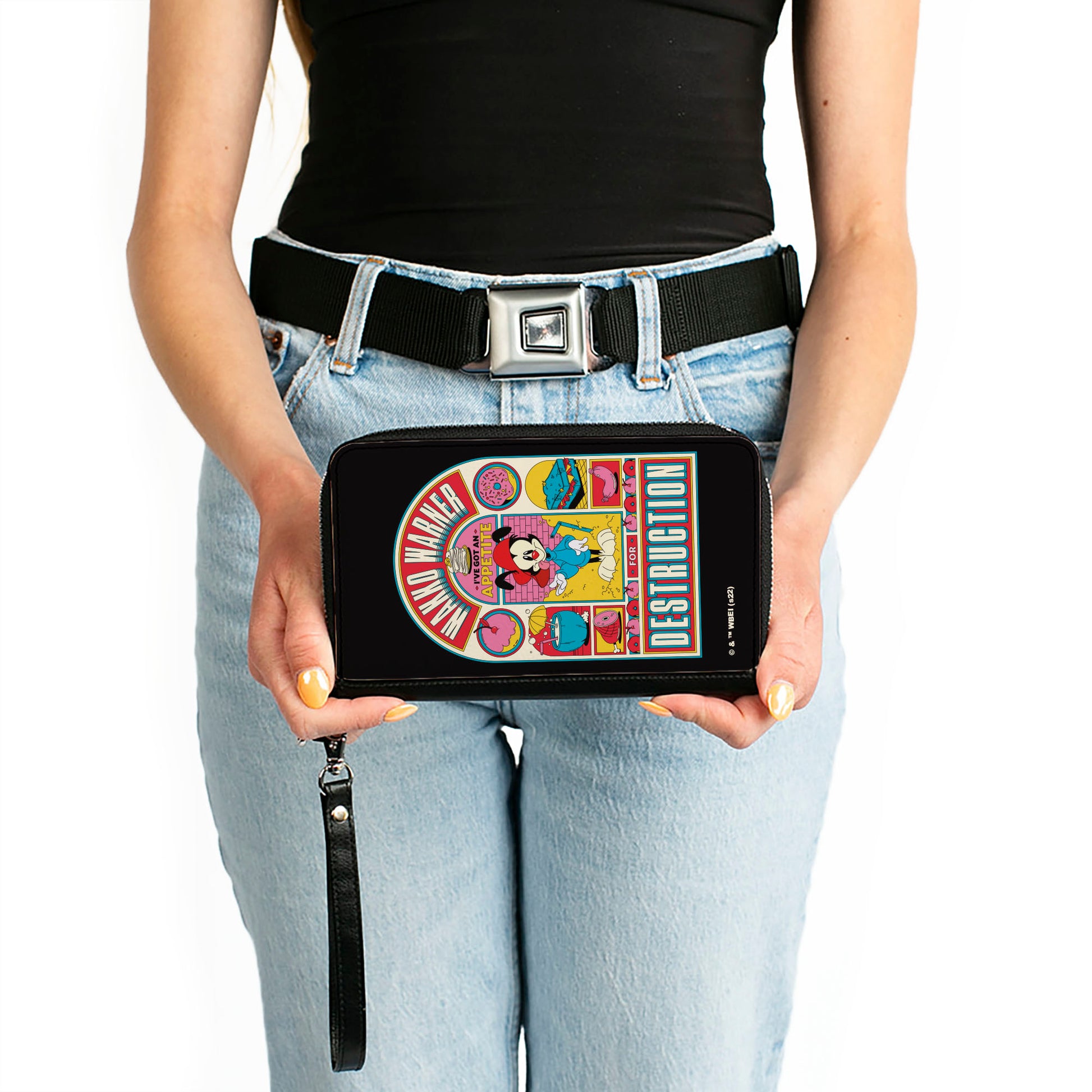 PU Zip Around Wallet Rectangle - Animaniacs WAKKO WARNER APPETITE FOR DESCTRUCTION Pose Black Clutch Zip Around Wallets Animaniacs   
