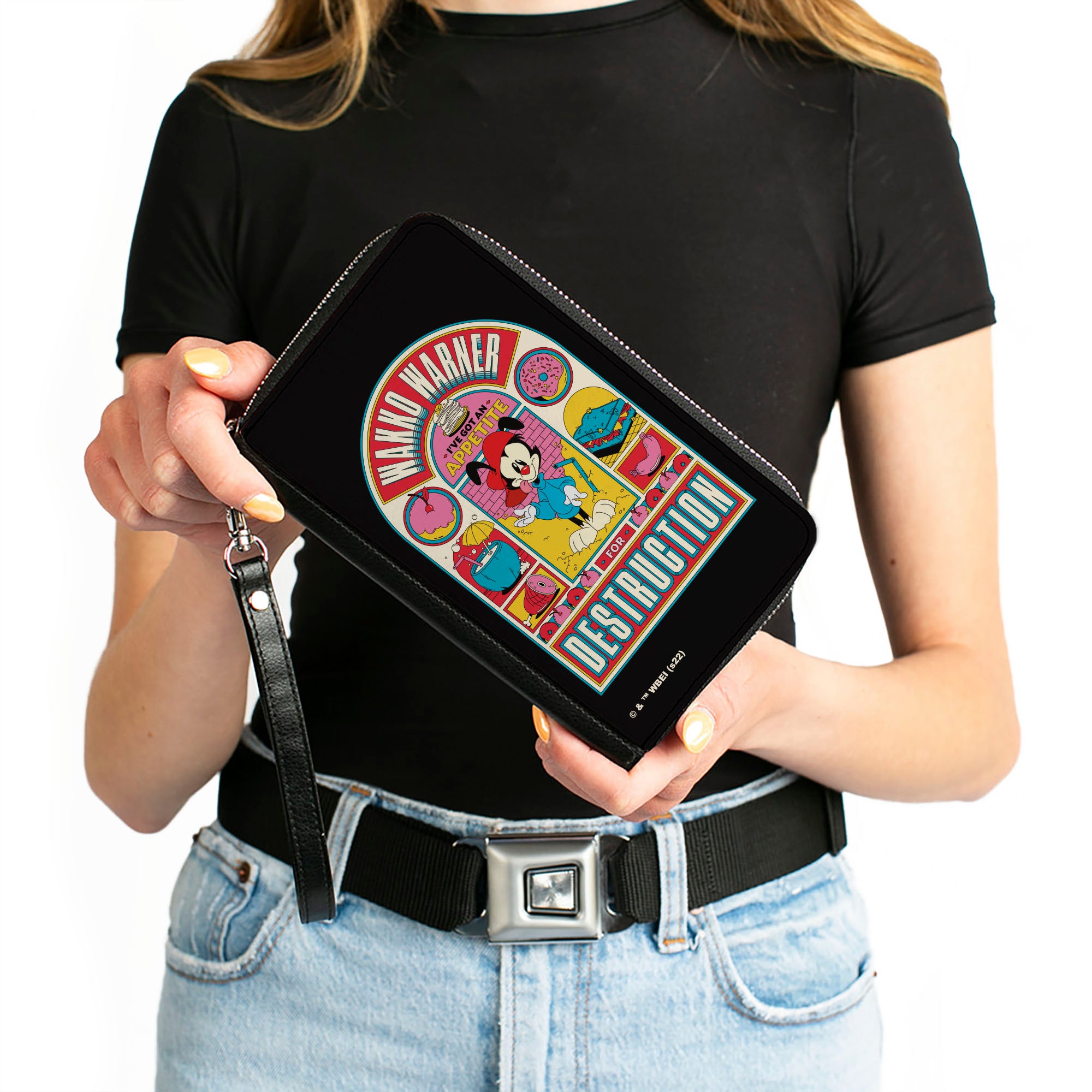 PU Zip Around Wallet Rectangle - Animaniacs WAKKO WARNER APPETITE FOR DESCTRUCTION Pose Black Clutch Zip Around Wallets Animaniacs   