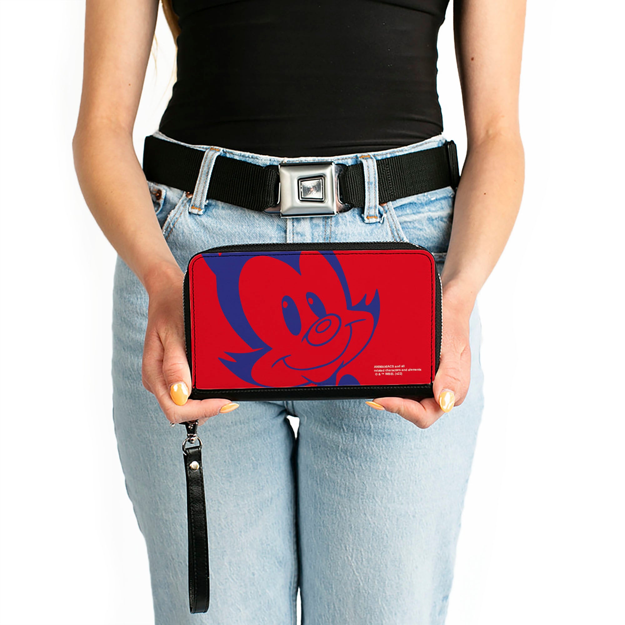 PU Zip Around Wallet Rectangle - Animaniacs Yakko Smiling Face Close-Up Red Blue Clutch Zip Around Wallets Animaniacs   