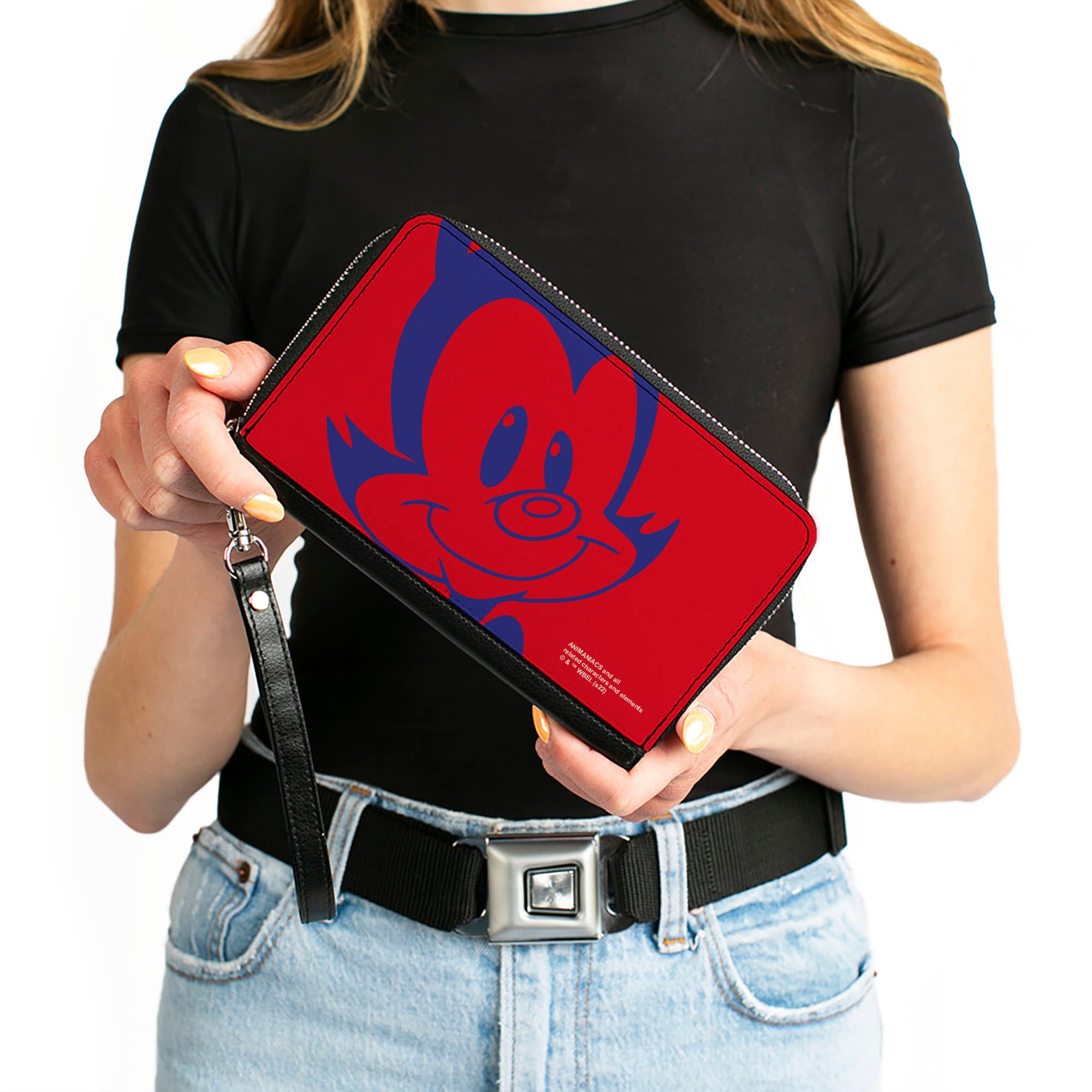 PU Zip Around Wallet Rectangle - Animaniacs Yakko Smiling Face Close-Up Red Blue Clutch Zip Around Wallets Animaniacs   