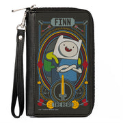 PU Zip Around Wallet Rectangle - Adventure Time FINN THE HERO Pose and Sword Icon Black/Multi Color Clutch Zip Around Wallets Adventure Time